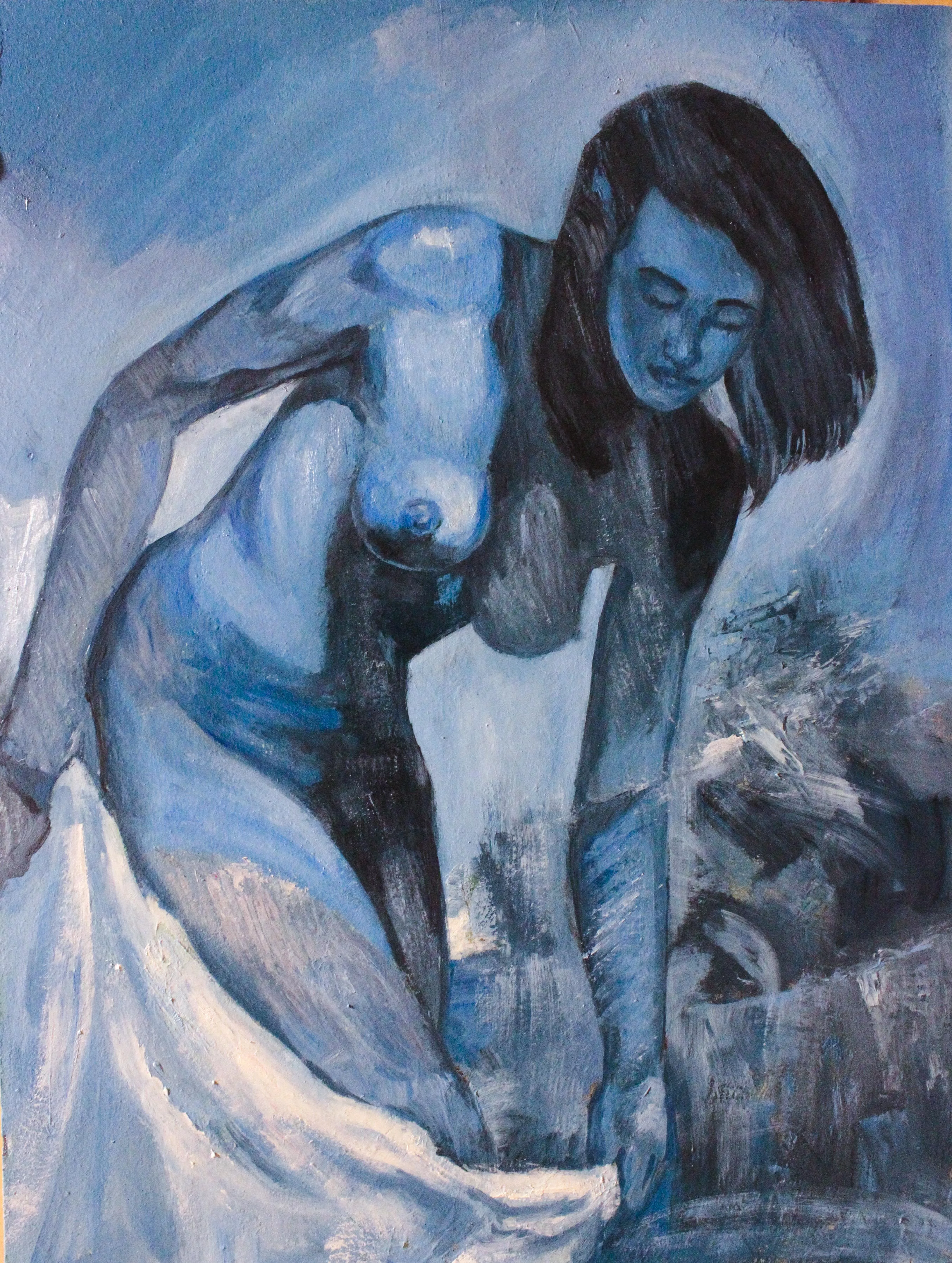 My oil painting Nude in blue, Oil on hardboard. 2021 posted by GreenStrength5876