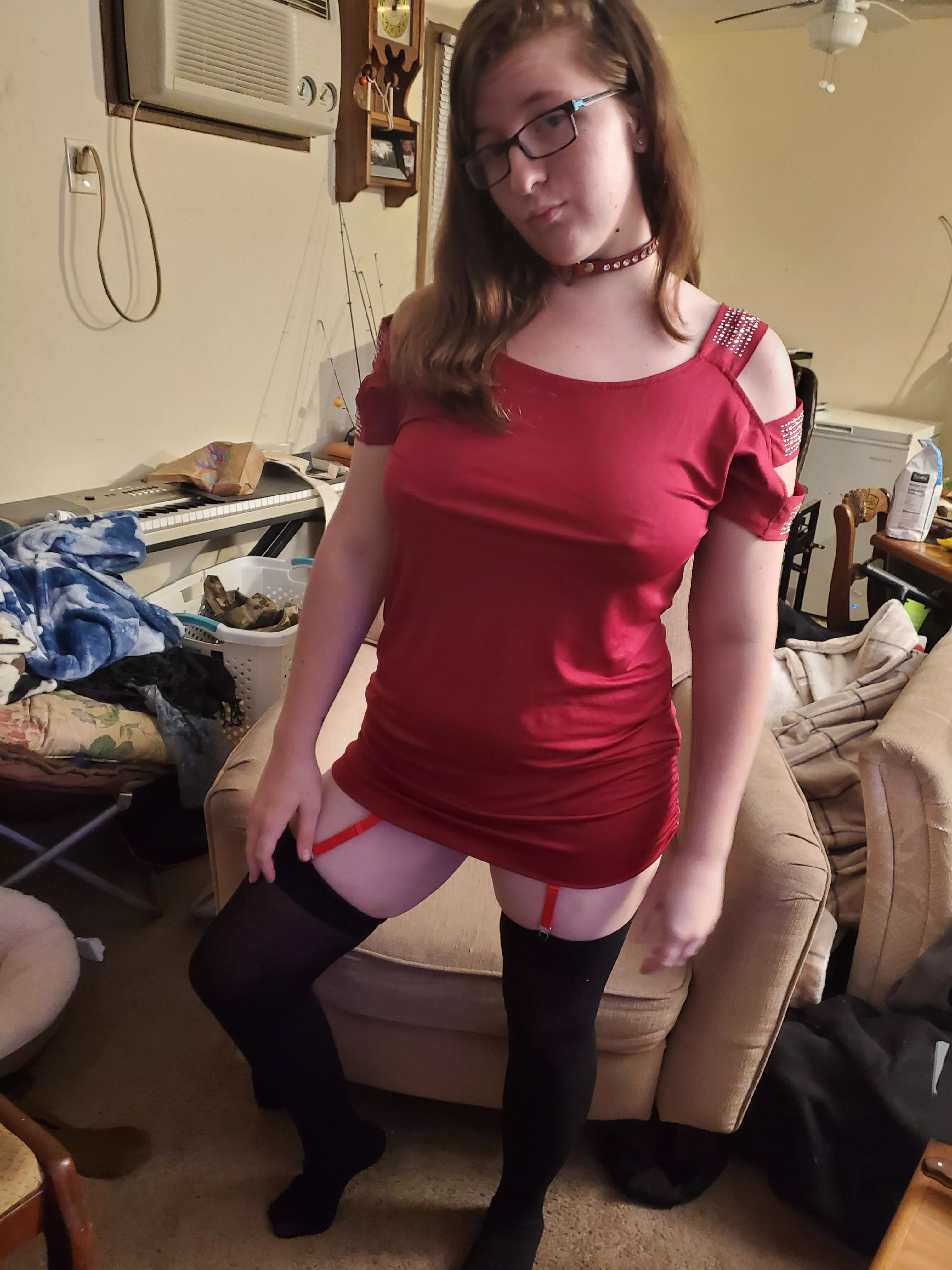 my outfit for the bar, would you take this slutty wife home with you? posted by Kinky_kitten142