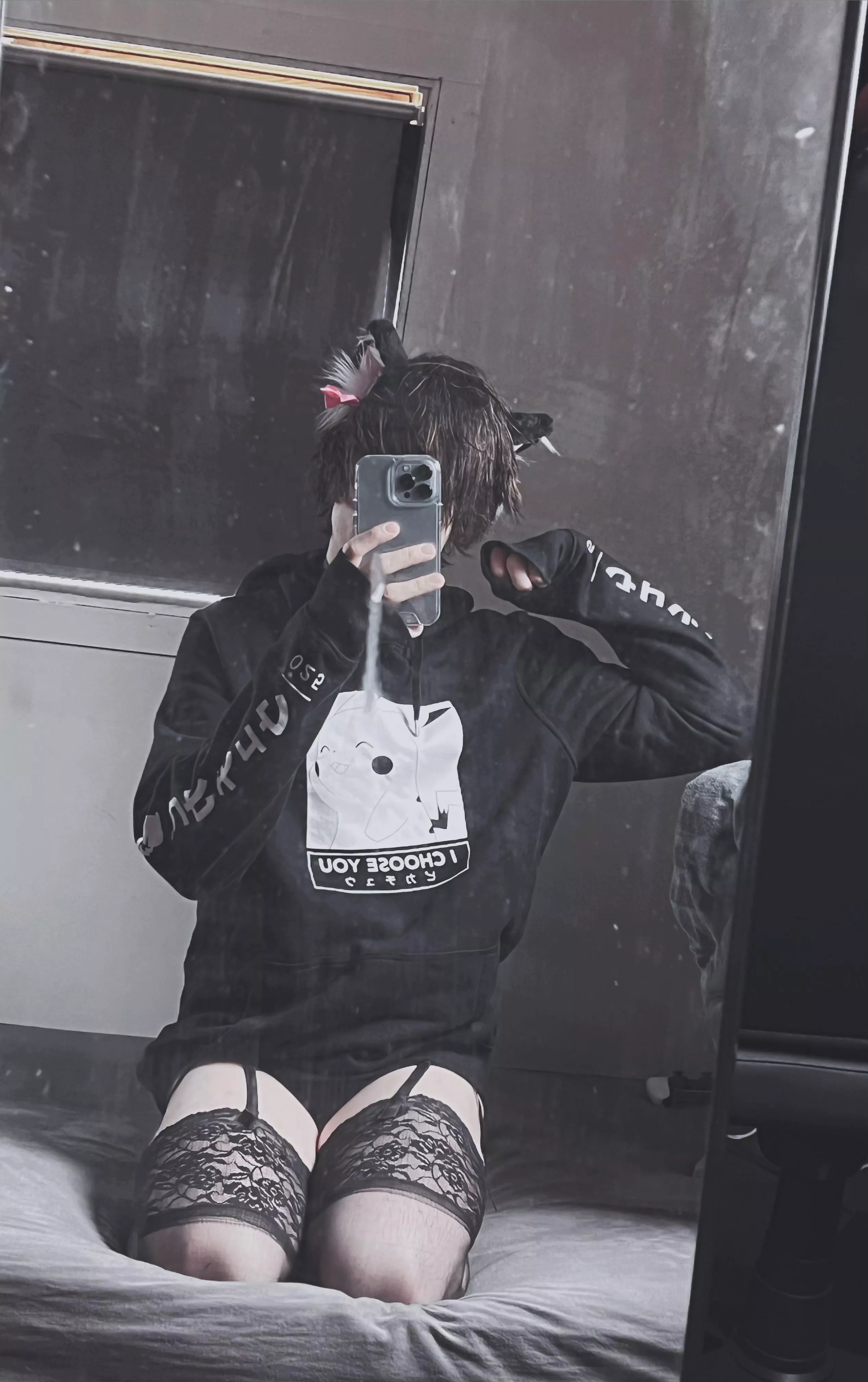 My previous post got deleted bc it was to lewd, oops 🙊 Here's a more clothed one (sry for dirty mirror hehe) posted by W33bTrxsh20