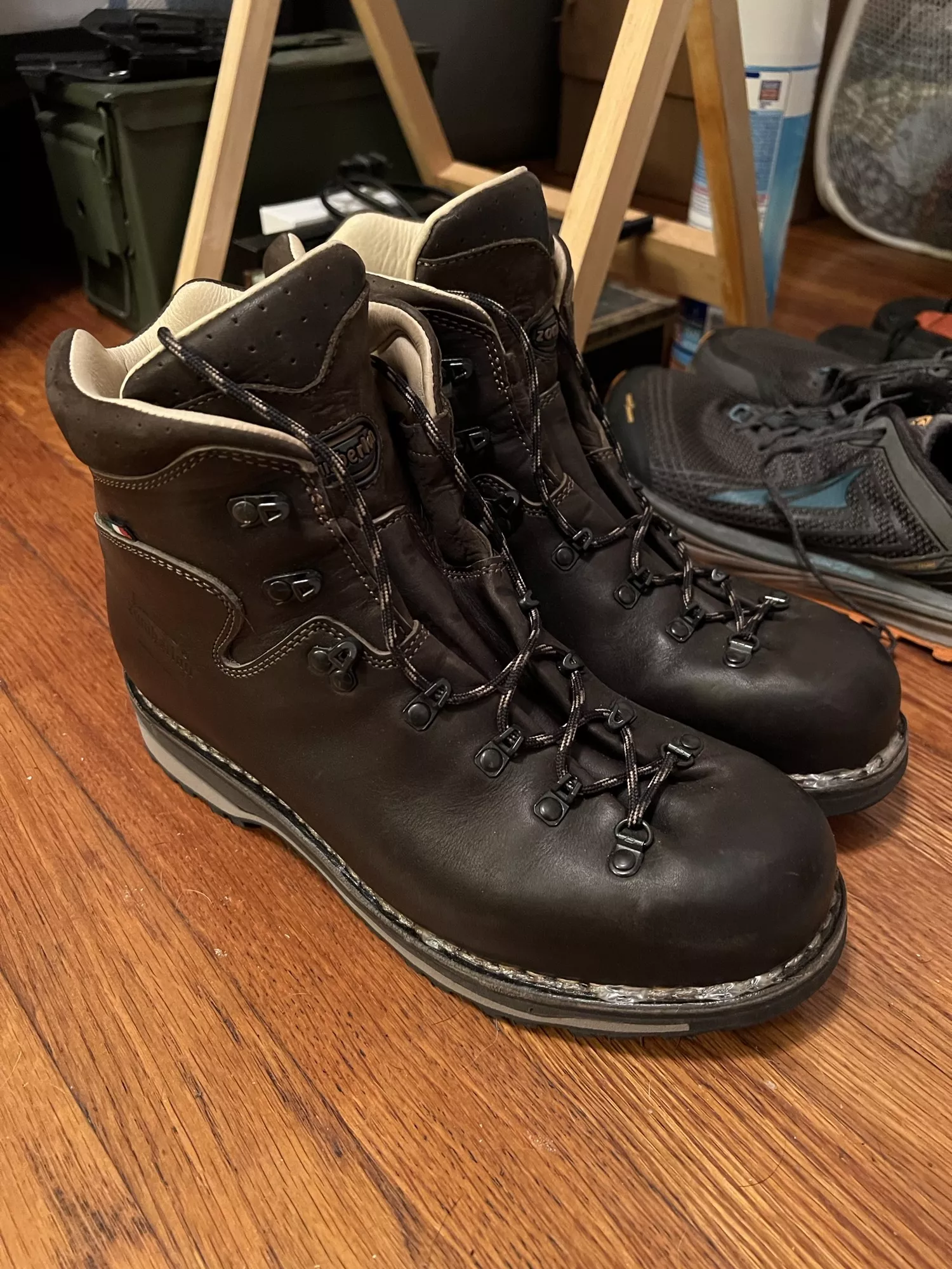 My recent eBay score. Zamberlan Latemar NW for $200. Wearing in nicely. The seller listed them as used, but from the looks of it, they were only tried on a few times and never worn outside. I consider that a win. posted by trail_of_echoes