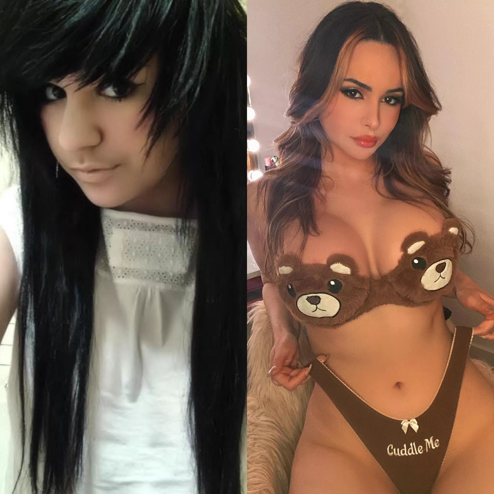 my transformation so far! wow can’t believe that first photo was me lol the new fake boobs help me feel like a pretty bimbo 😍🎀 posted by bimbomeplease