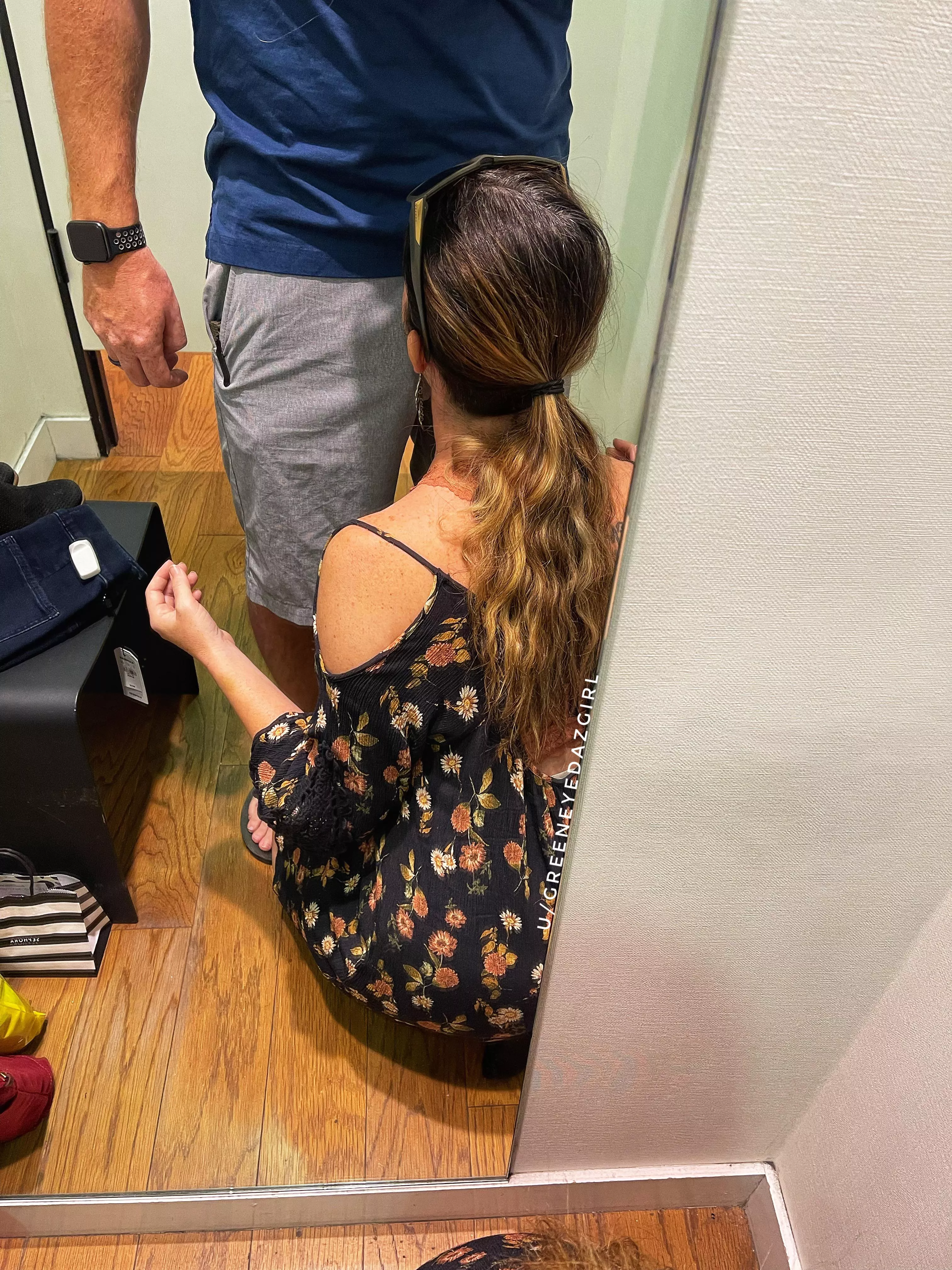 My very first time giving head in a dressing room! posted by GreenEyedAZGirl