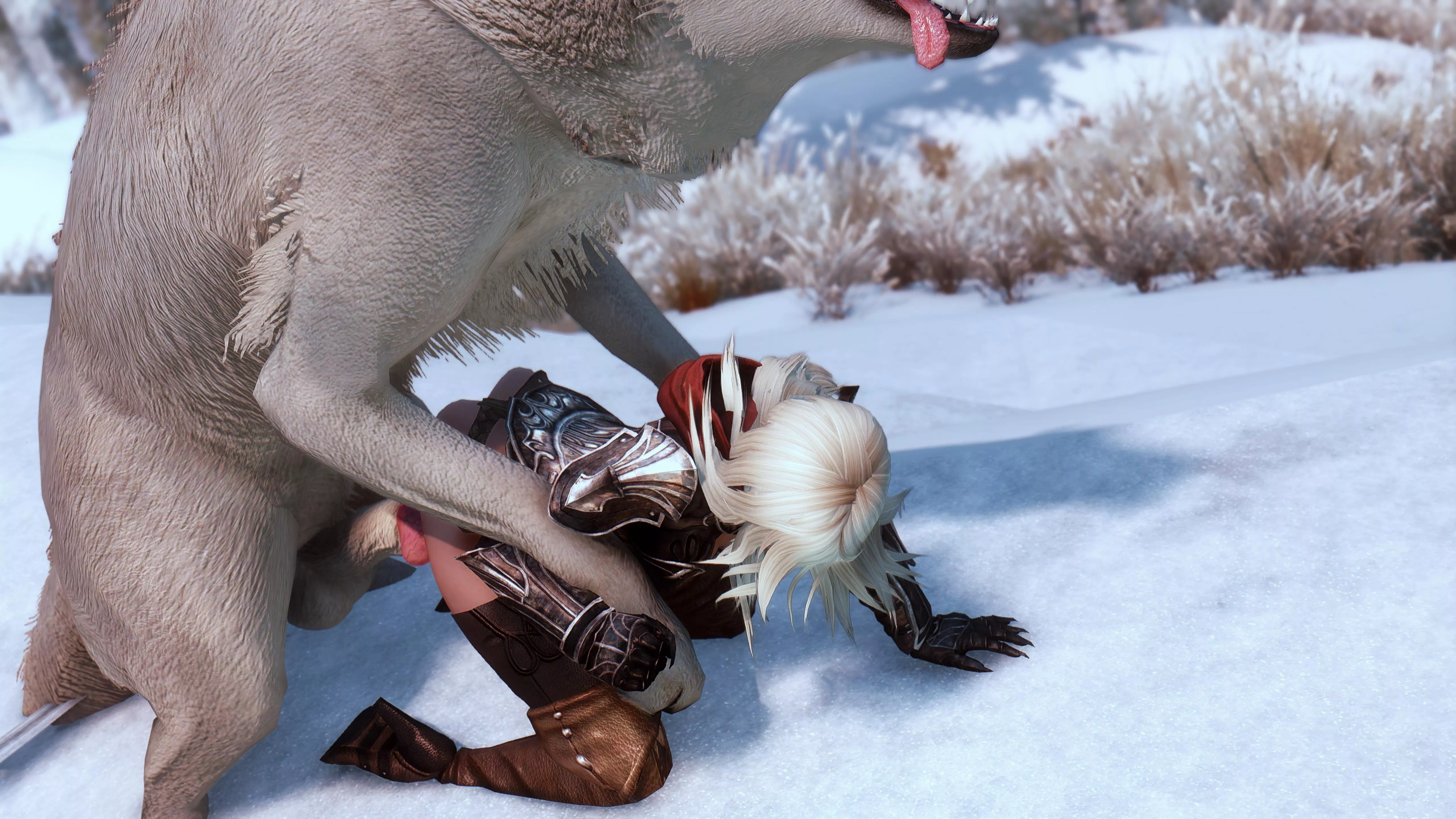 Mylia laying in snow innocently posted by KittyMayLow