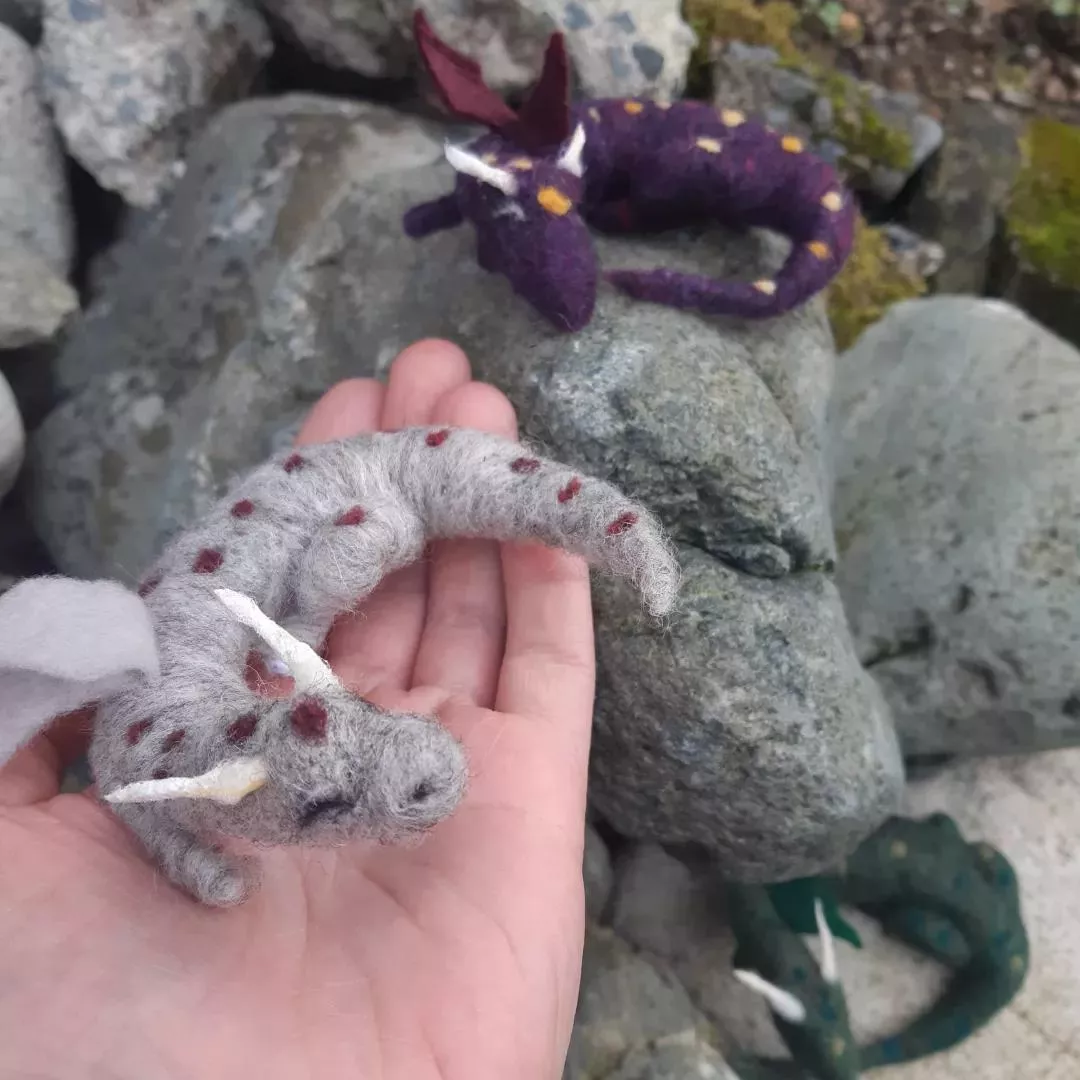 Needle felted dragons I made!! I love the grey one the most 🐲❤ posted by Coastalfelting