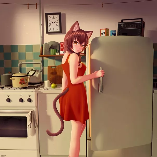 Neko on kitchen posted by Knight_Murloc