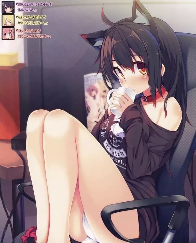 neko sipping her beverage posted by get_down_0n_it