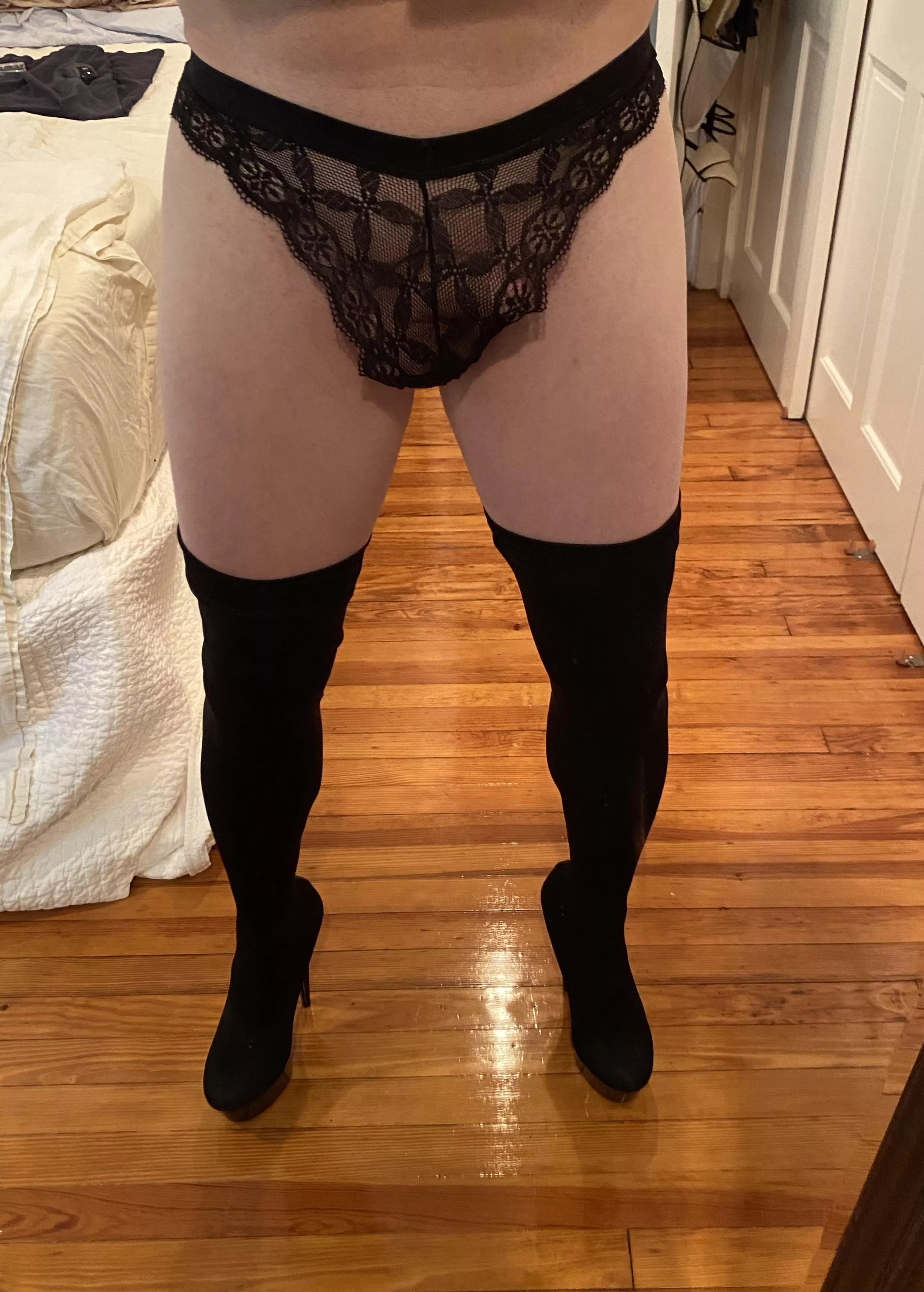 New panties and thigh hi shoe boots. posted by pinksheetpusher