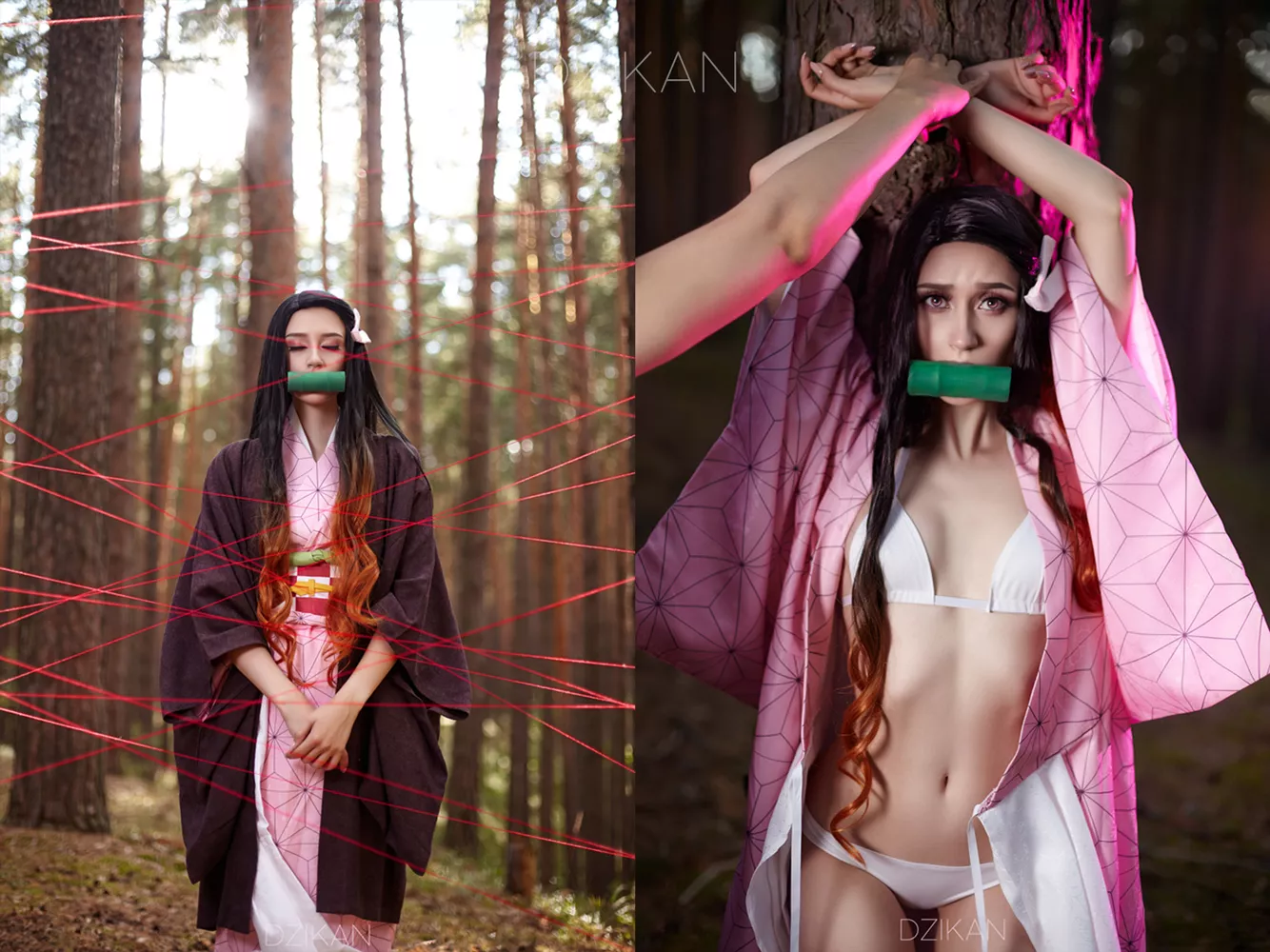 Nezuko cosplay photoshoot ON/OFF by Dzikan (Demon Slayer) posted by MaoDzikan