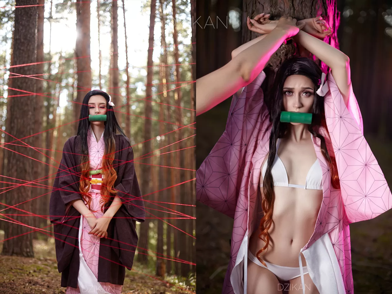 Nezuko cosplay photoshoot ON/OFF by Dzikan (Demon Slayer) posted by MaoDzikan