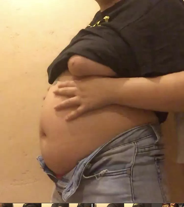 not from today but iâ€™m crazy about milkshakes and this is my belly filled with about two litters i chugged and chugged until i gagged hard, i love when that happens posted by accidentafeedee