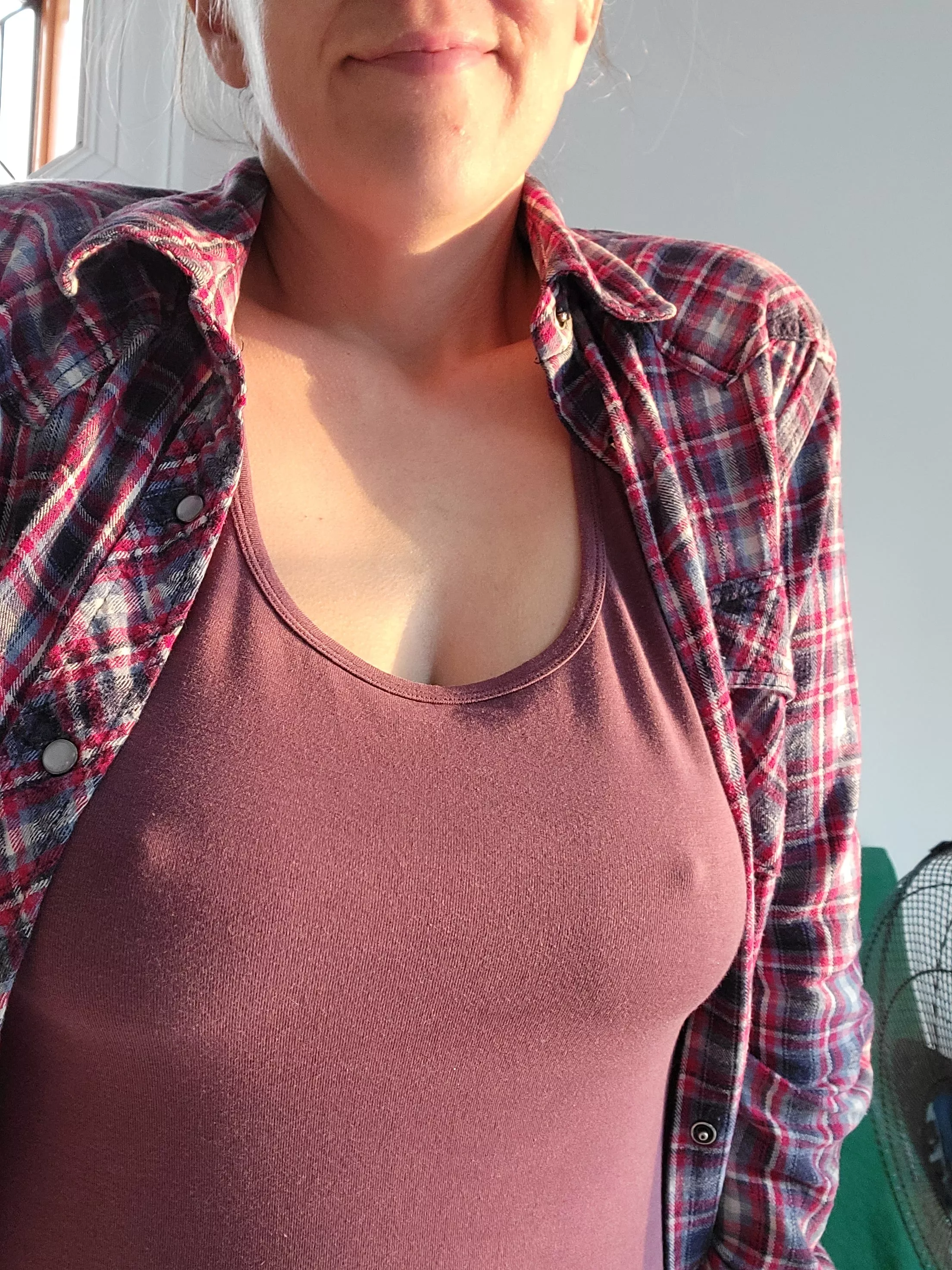 Not wearing a bra and wearing flannel is a great combination, I think posted by msjanejenkins