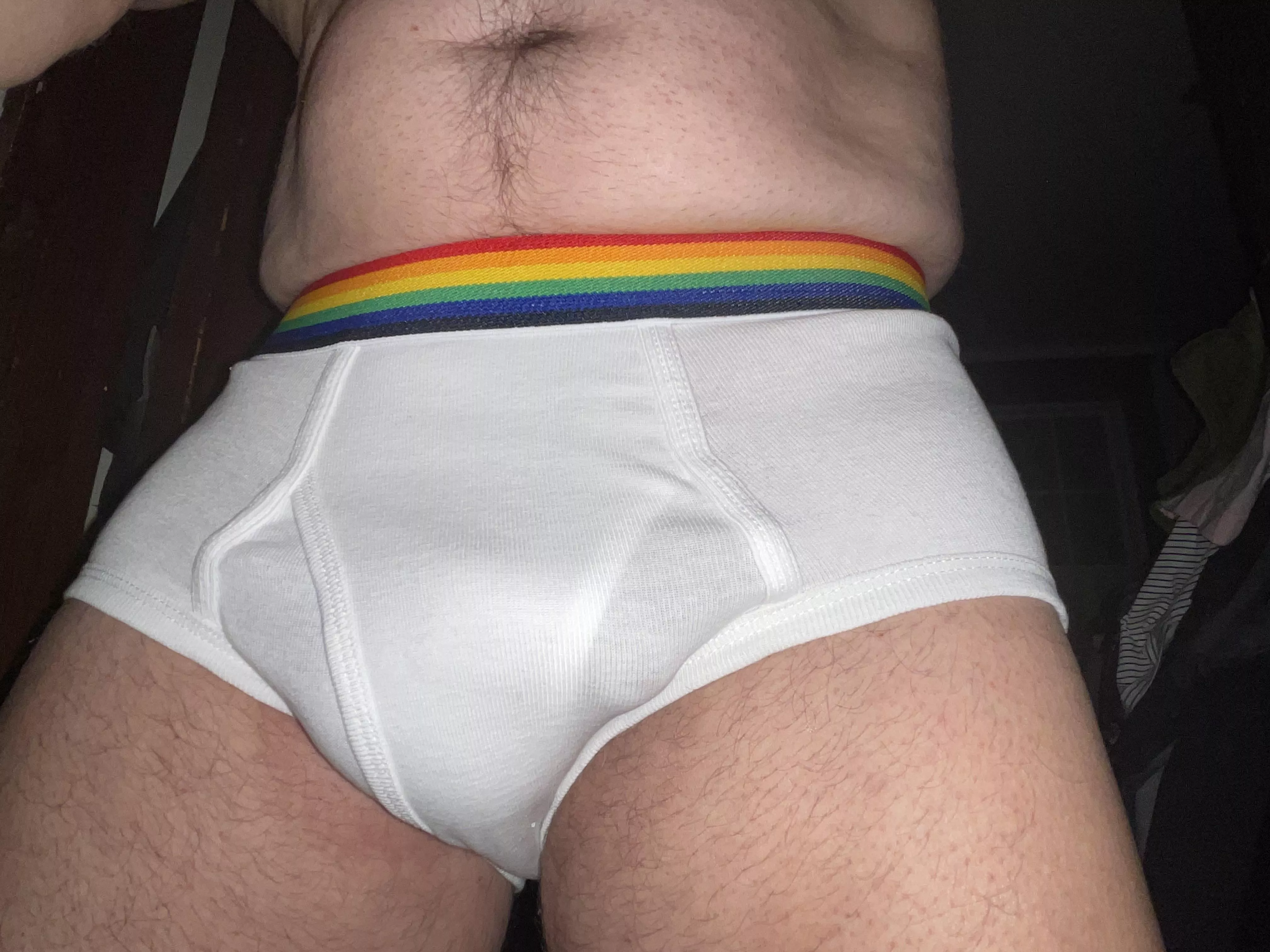 Nothing beats a fly front brief for TWT. Add in a custom Pride waistband and WOW! 🏳️‍🌈 posted by Randallaki