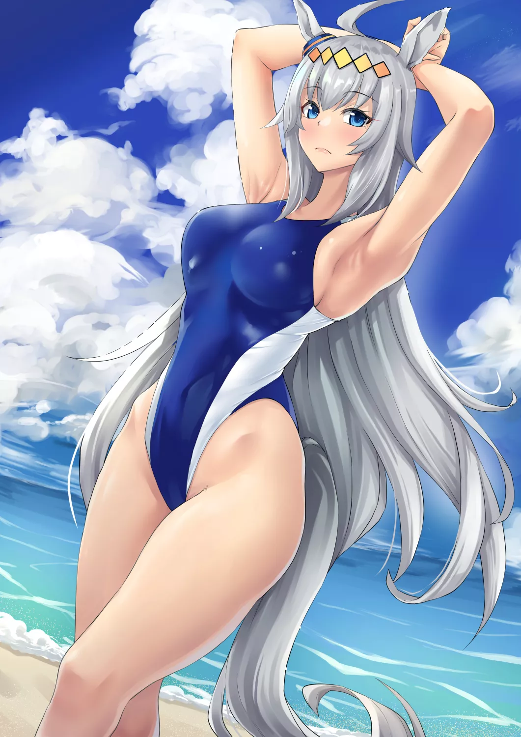 Oguri Cap Competition Swimsuit Arms Up (Kinntarou) [Umamusume] posted by sequence_string