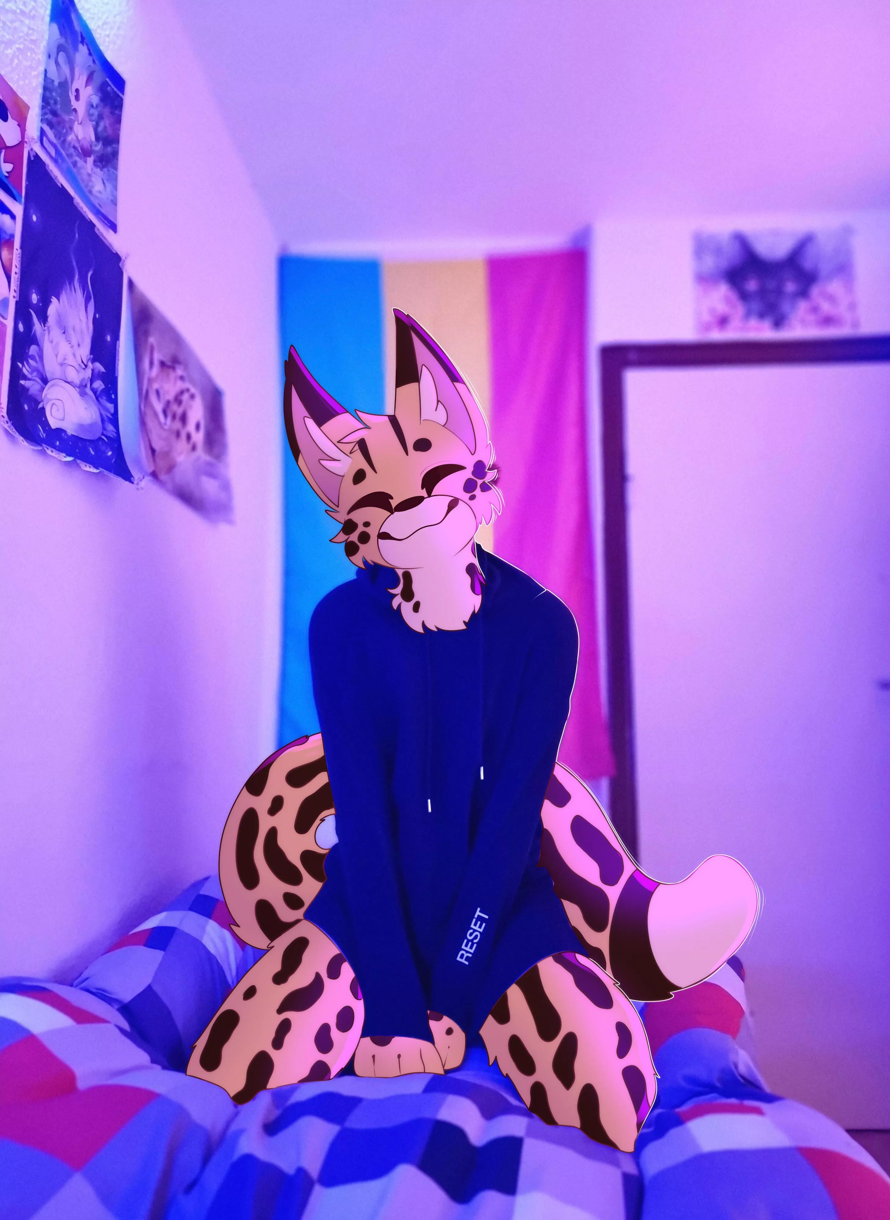 One (1) happy serval uwu (Fursona Overdraw for my partner💖) posted by snowdowo