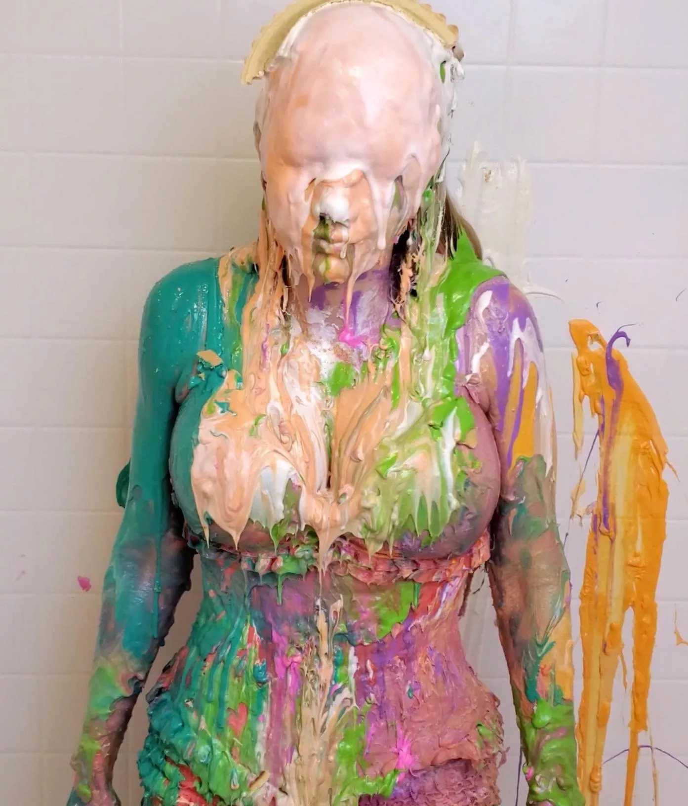 one of the greatest aftermath shots ever i love seeing her face head torso and giant plastic tits covered in pie! posted by wam_fan_man