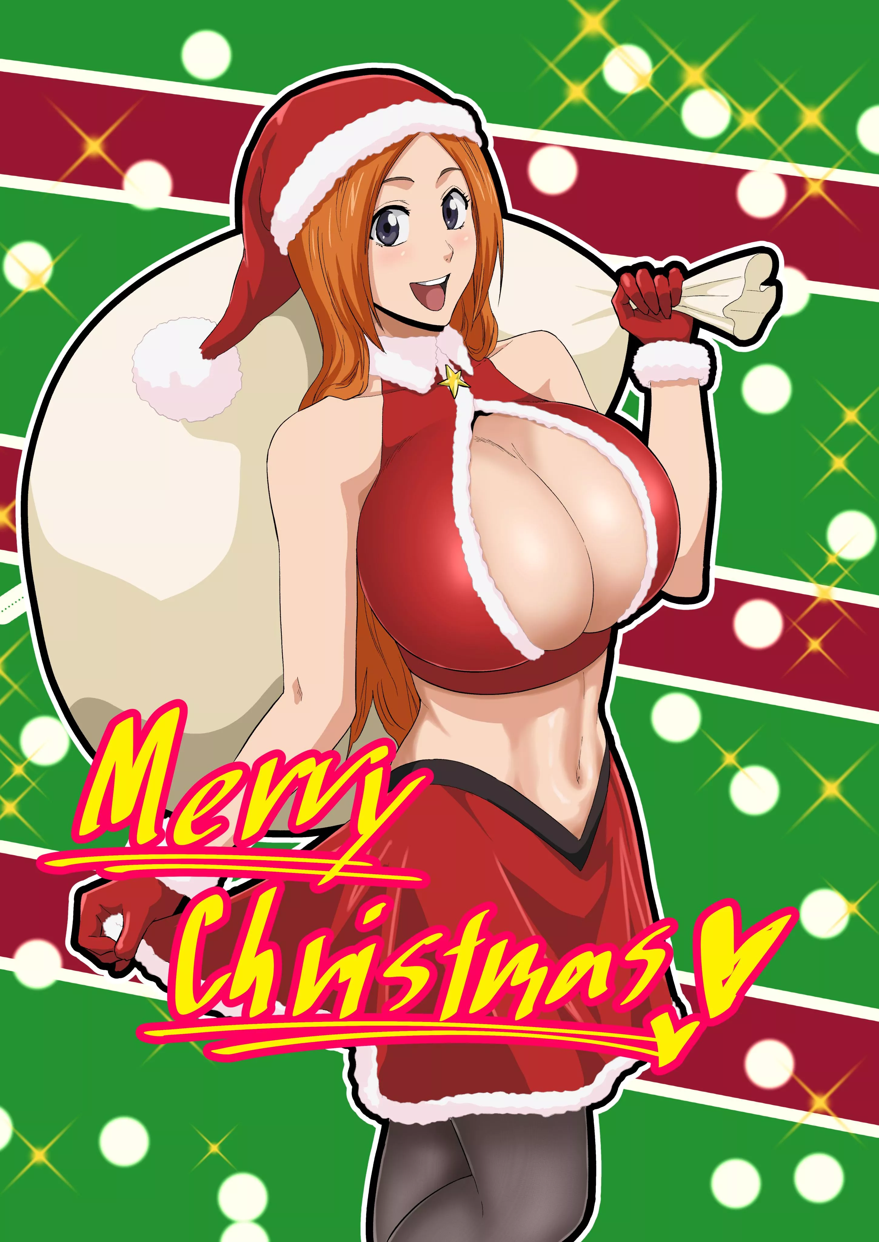 Orihime and her two big friends wish you a merry Christmas. [Bleach] posted by violetsunburst