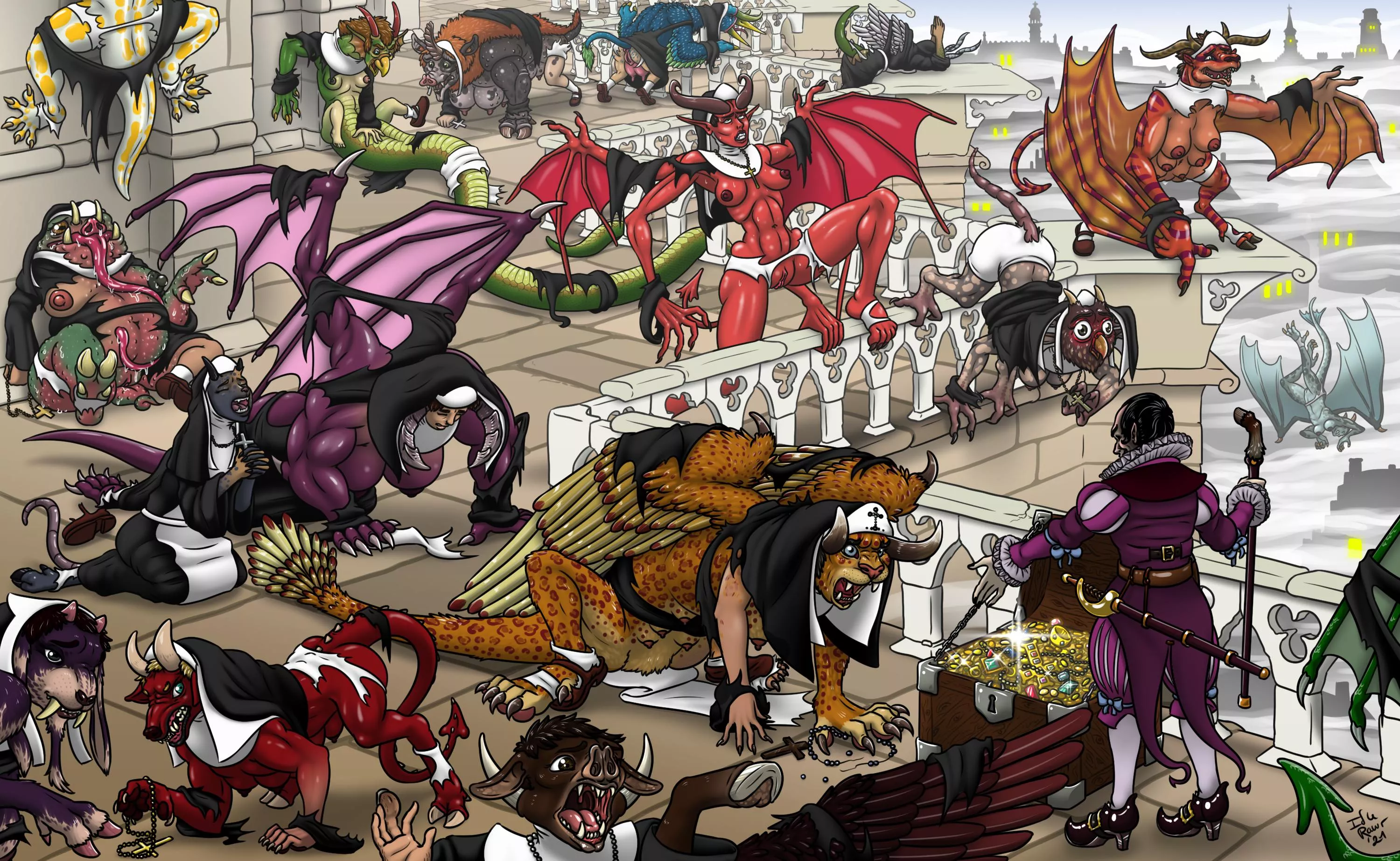 Pandemonium or Guard Gargoyles [F Humans -> Gargoyles] by IdleRawr posted by Idle-Rawr