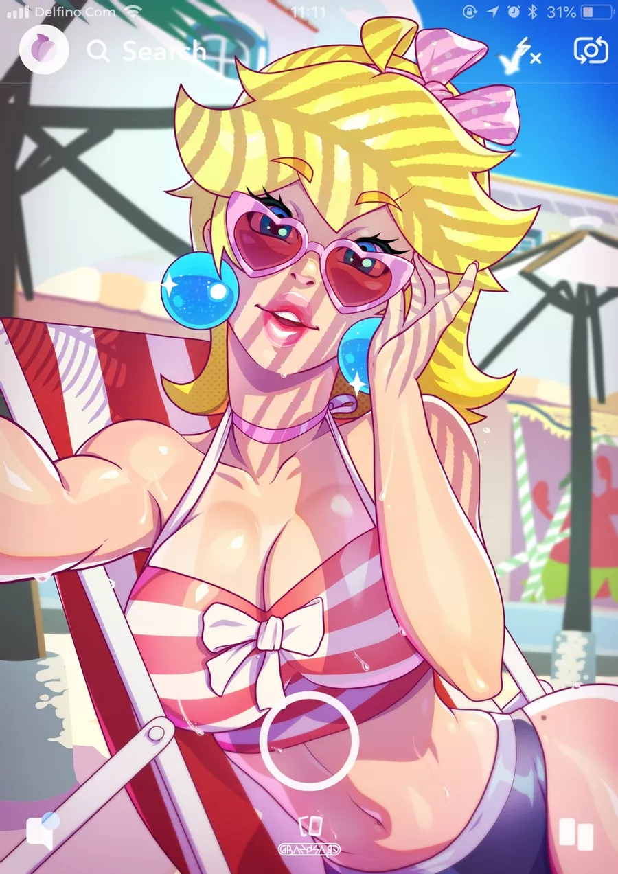 Peach's seaside selfie (Grand-Sage) posted by definitelynotaiko