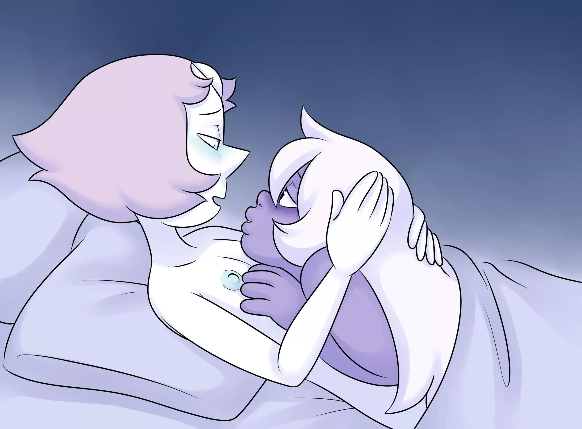 Pearl and Amethyst share a tender moment (art by MissGreeneynsfw) posted by renegade_zibit