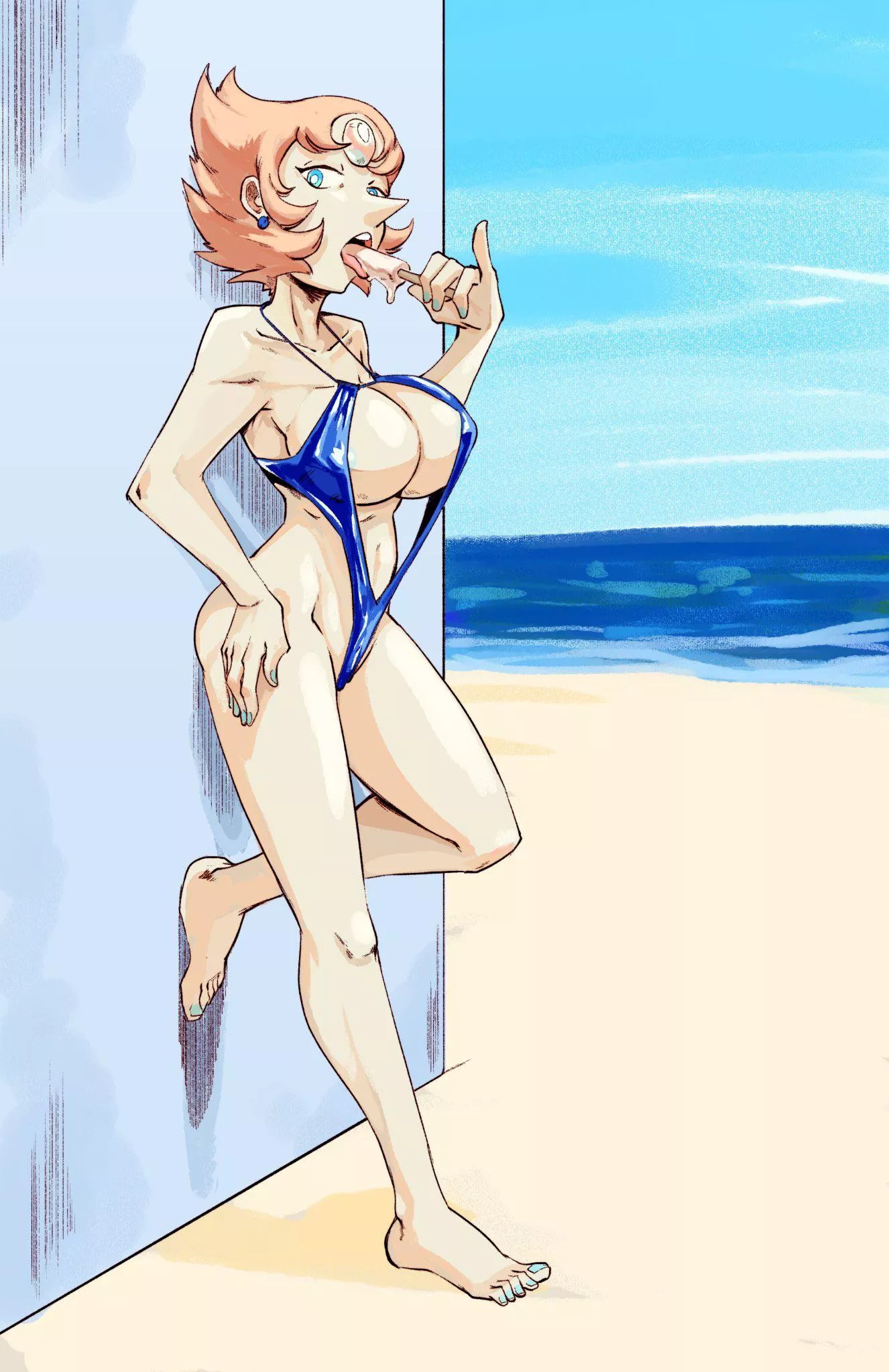 Pearl takes a day at the beach, tries a new form and a popsicle (art by box_chan_) posted by renegade_zibit