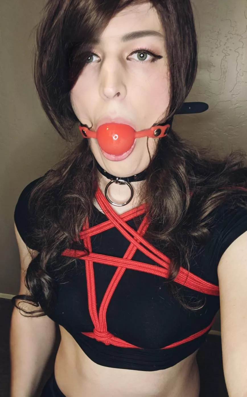 Pentagram chest tie, gagged, and collared - all I need now is a leash posted by WearableTraps