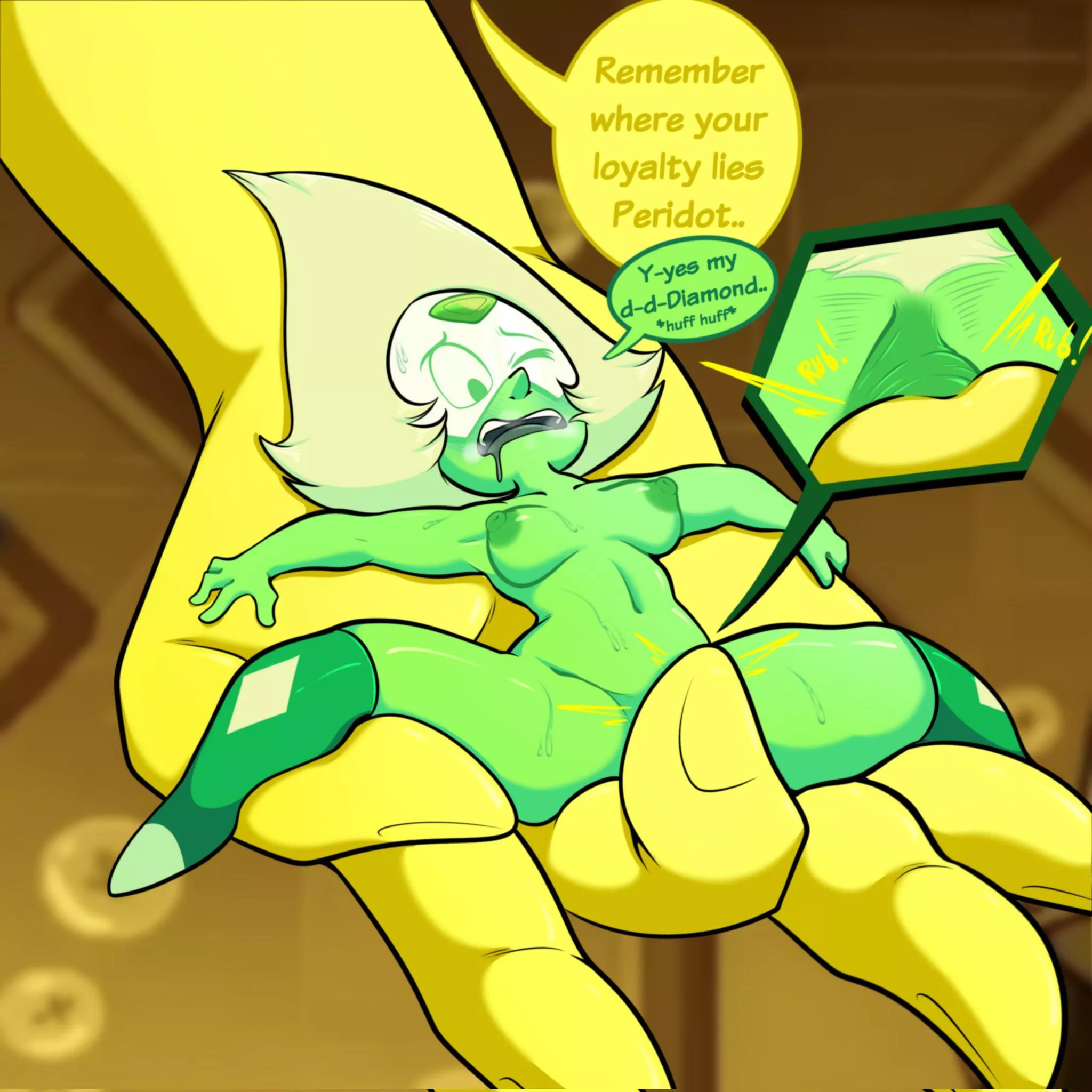 Peridot swears fealty to Yellow Diamond (art by GameTimeAsia) posted by renegade_zibit