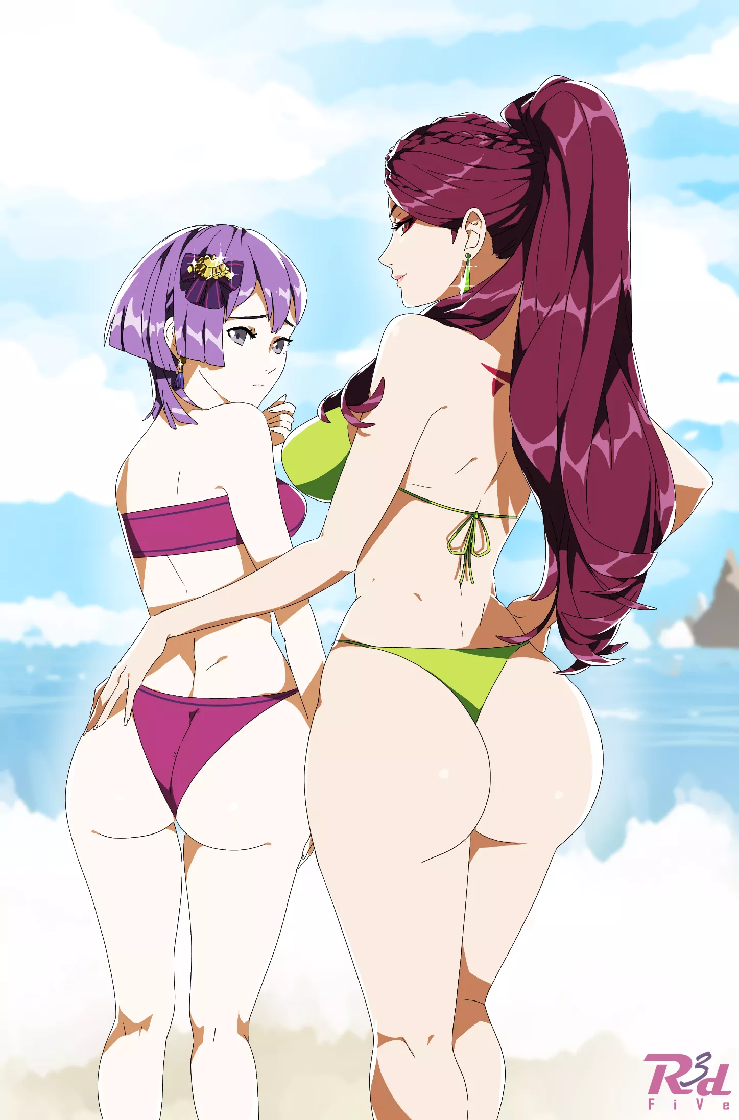 Petra and Bernadetta at the beach (R3dFive) [Fire Emblem] posted by BruhSoundEffect1