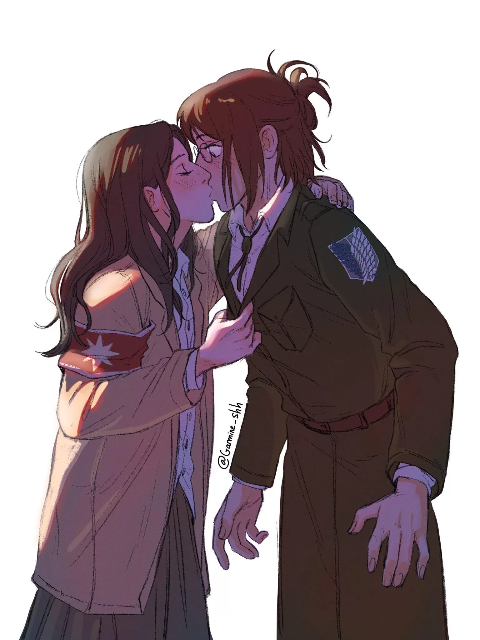 Pieck stealing a kiss from Hange (Gamine_shh) [Attack on Titan] posted by the_shadeee_tree