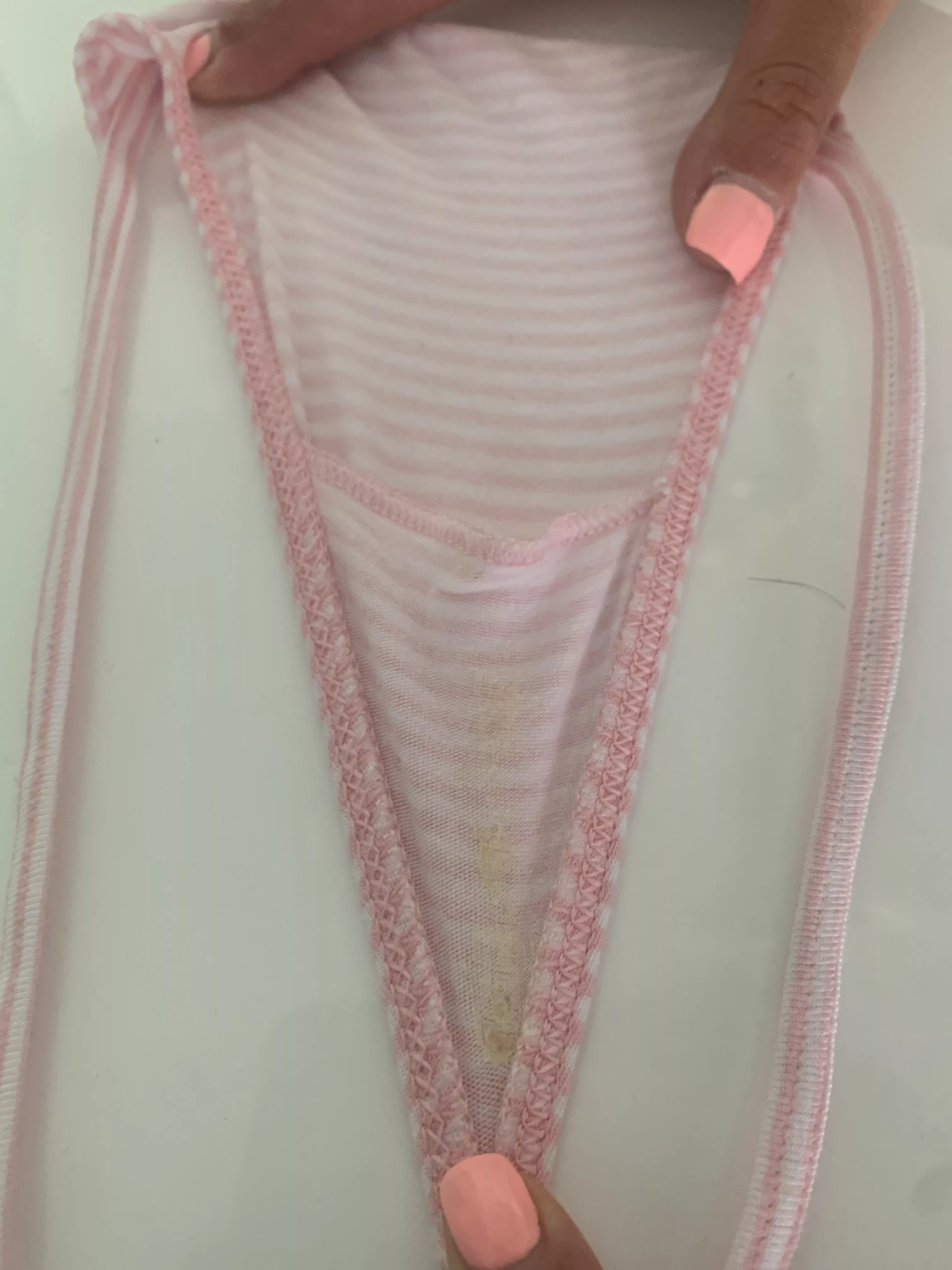 pink and white striped g-string. Crusty and cummy and ready for more 😉 posted by naughtyandsweet143