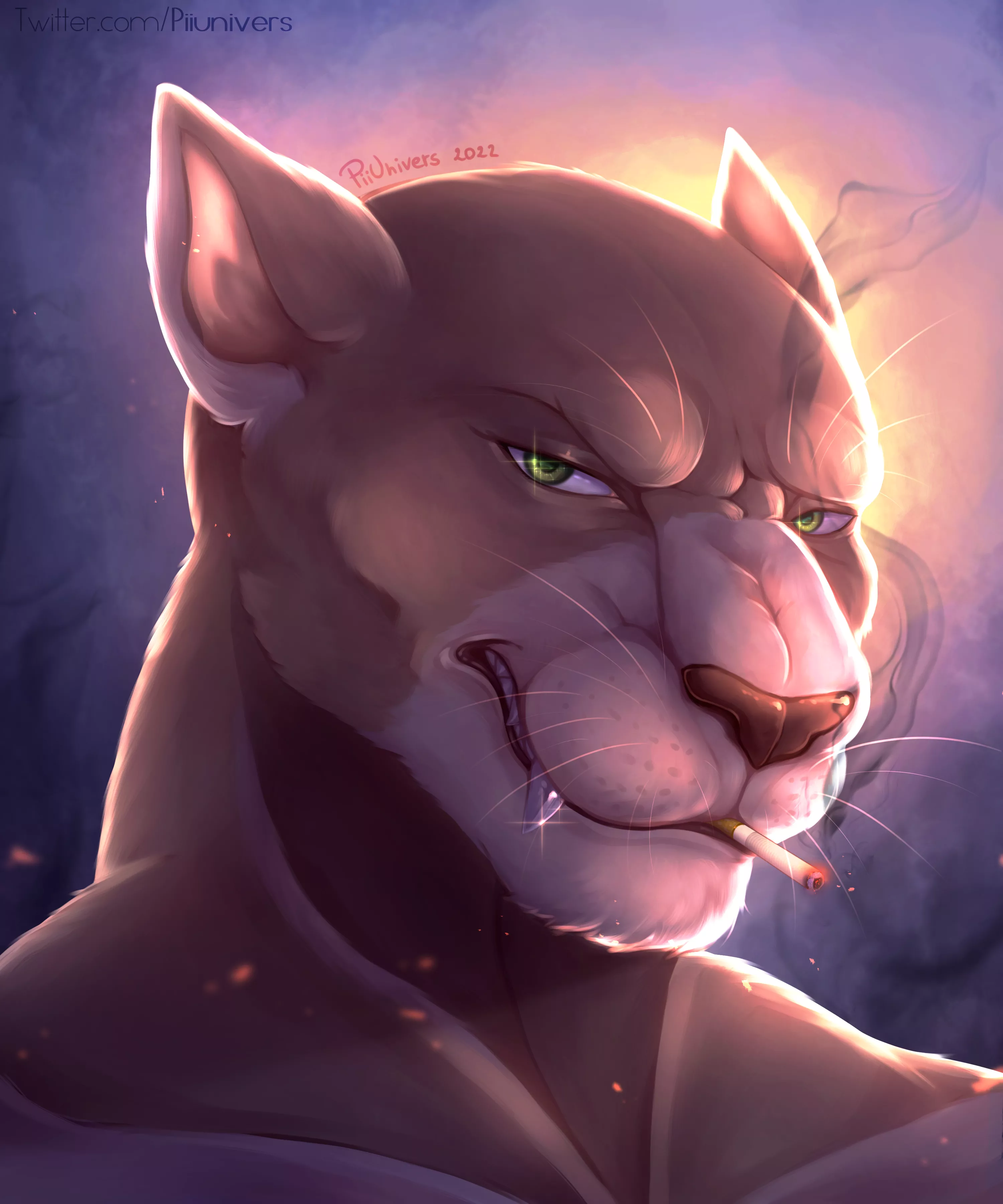 Portrait of a Panther Guy Smoking a Cigarette (artist: me, Twitter @Piiunivers) posted by Piiunivers