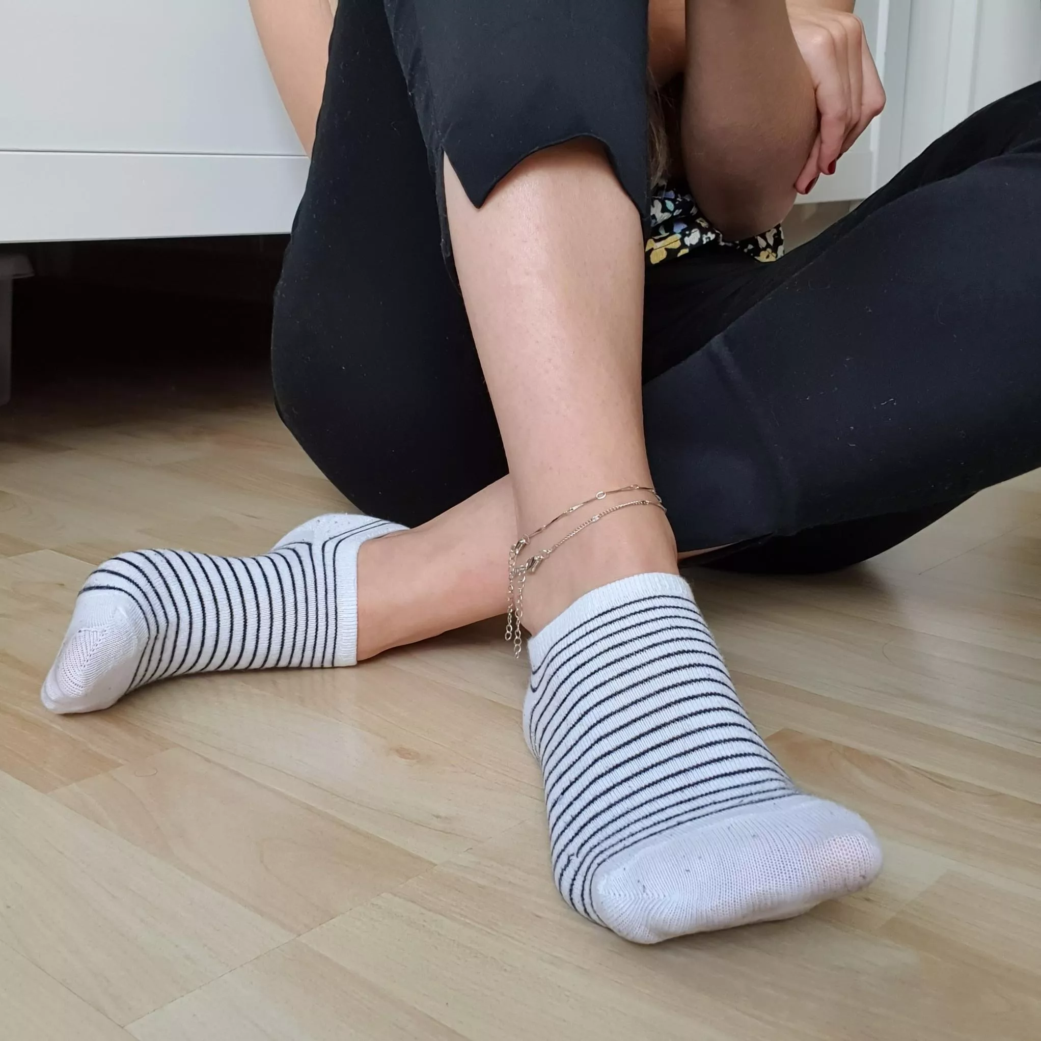 Posing a bit in my striped socks today :) posted by flore_hansen