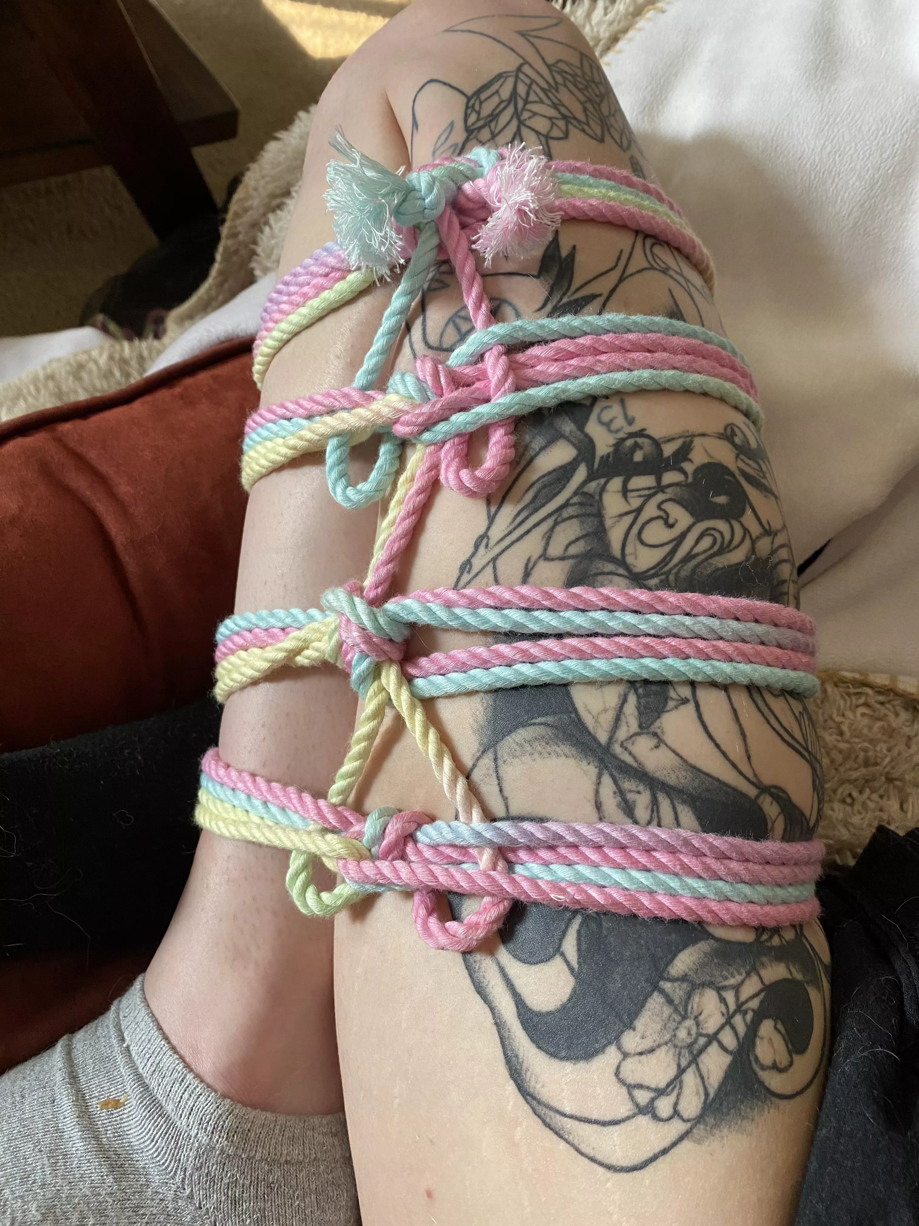 Practicing with some new pastel rainbow bamboo silk from Kinbaku Studios 💕 posted by ivyminxxx