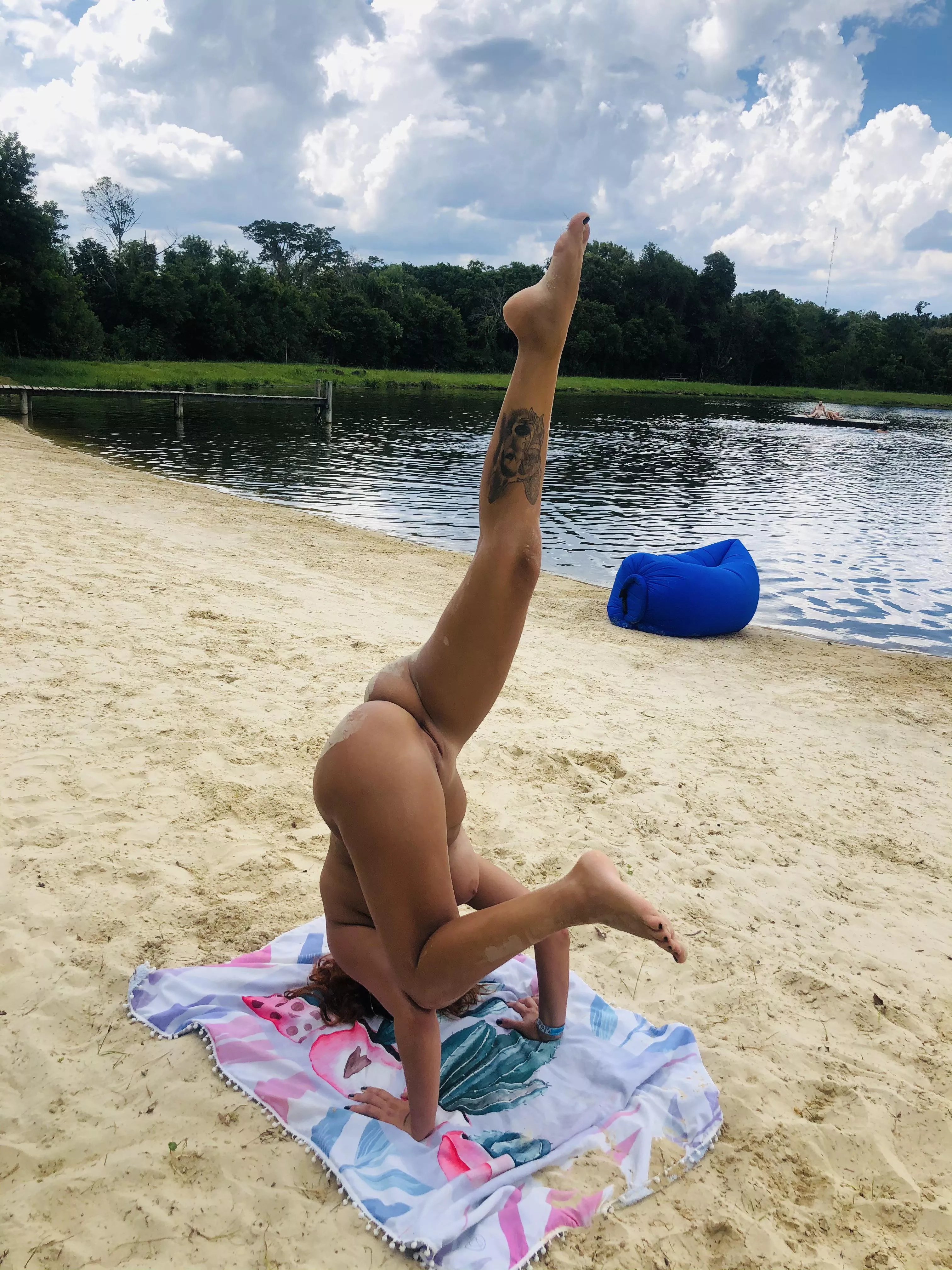 Practicing yoga poses 🧘‍♀️ at the beach 🏝 posted by Brazilian-Redhead