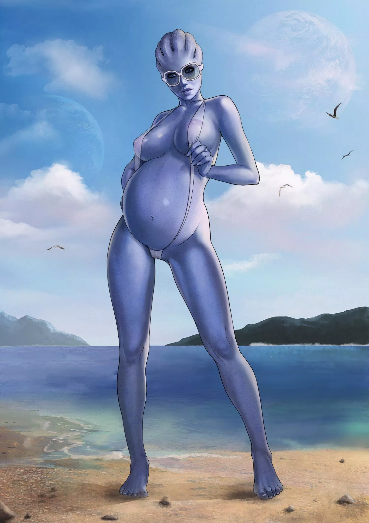 Pregnant Liara on the beach posted by tinysteiney02