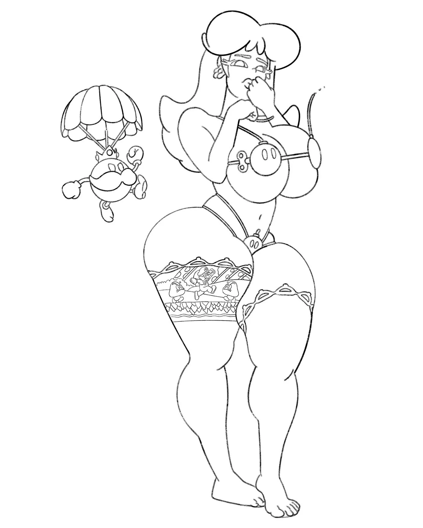 Princess Daisy in underwear lineart (with King Bob-omb) posted by Signal-Season