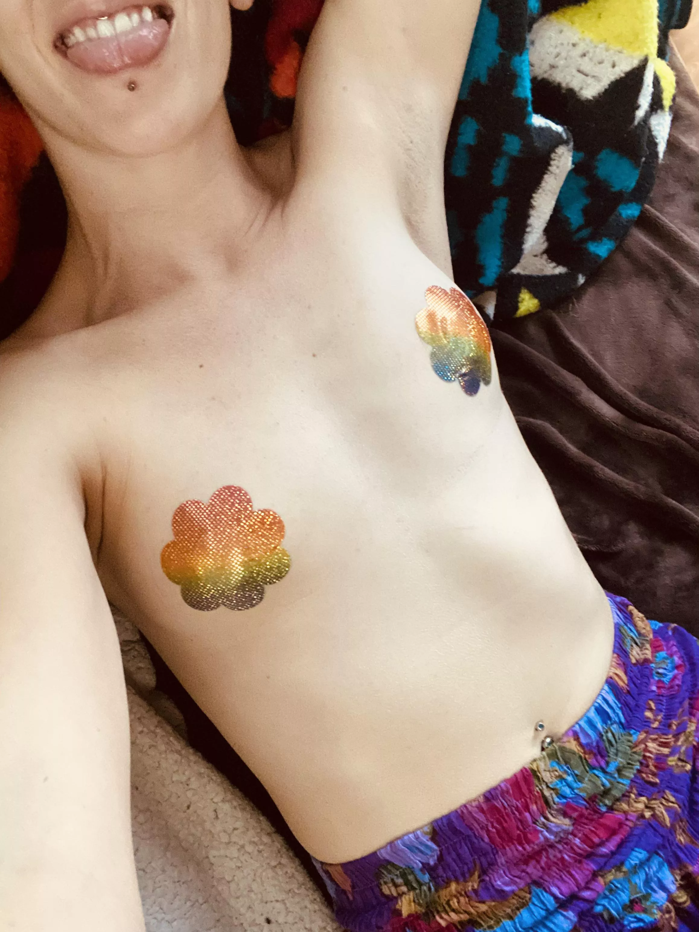 Proof of a good night. 😜 Love being topless, but may love these pasties even more. posted by FreeRangePussy