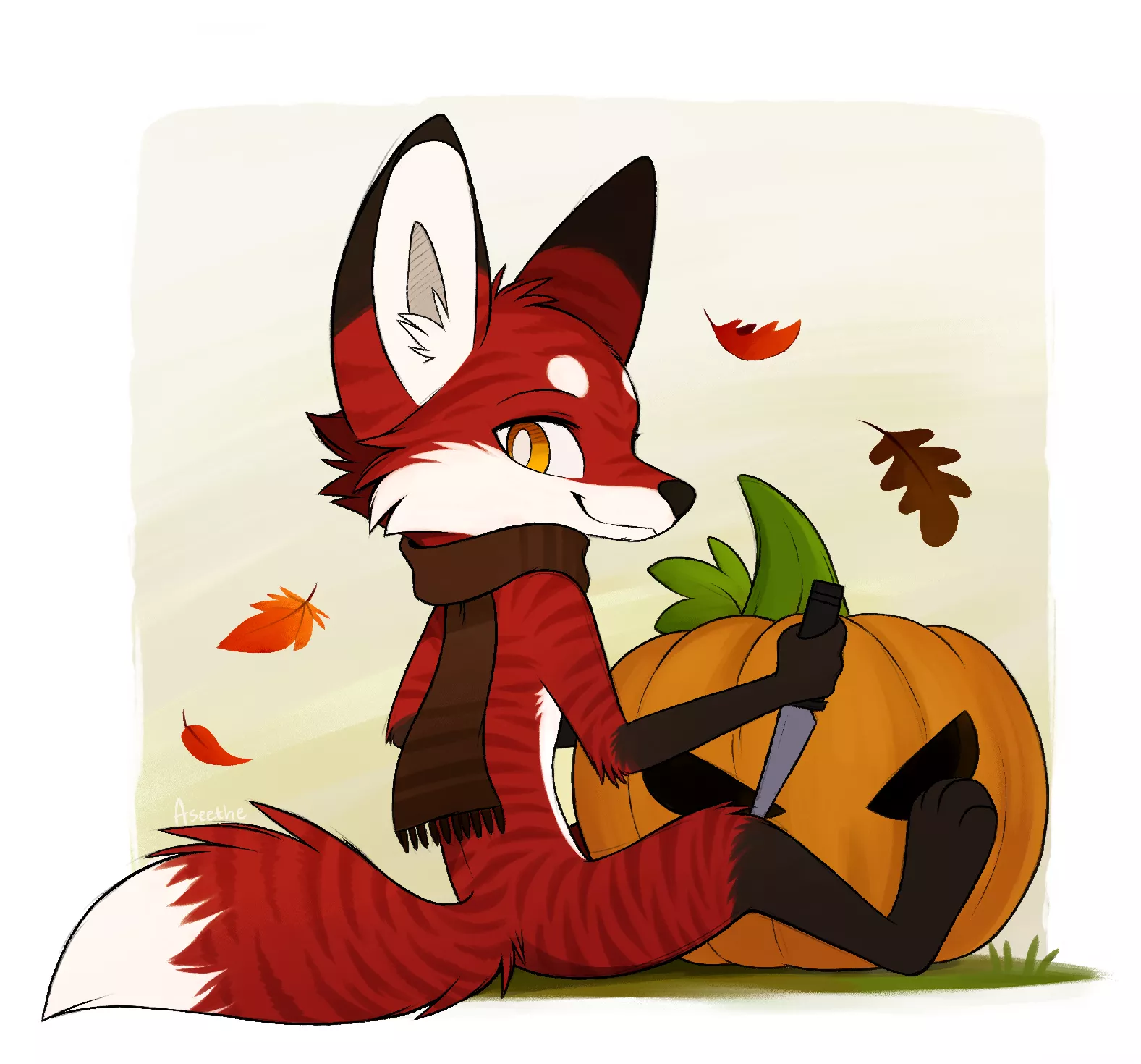 Pumpkin Carving Fox 🦊🎃(My Fursona, By @SepiaPaws on Twitter) posted by CyborgNinja452