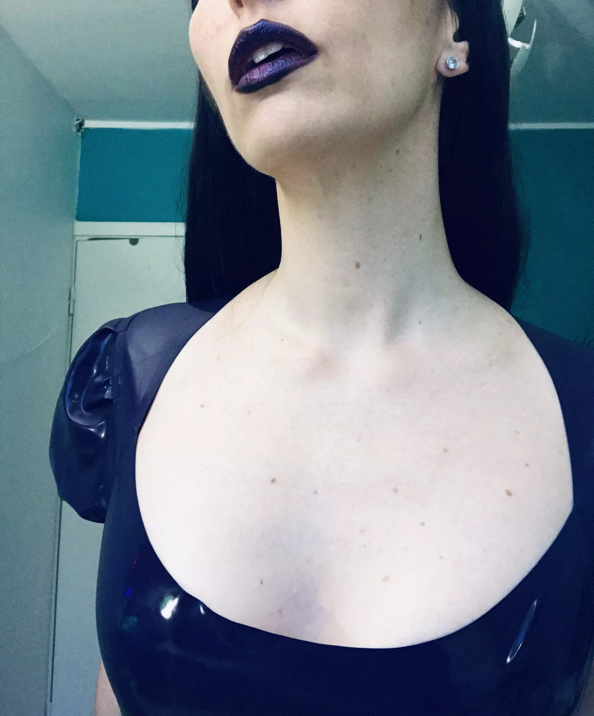 Purple latex dress and purple lips. 💜✨💋 posted by I-am-your-Aphrodite