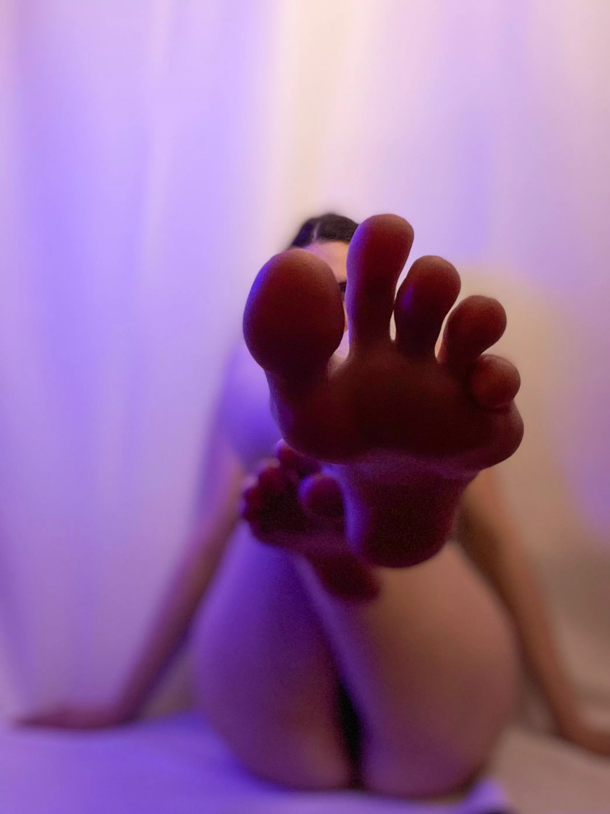 Purple light, my perfect feet and you. What would you like to do? Hm? posted by tseraaa