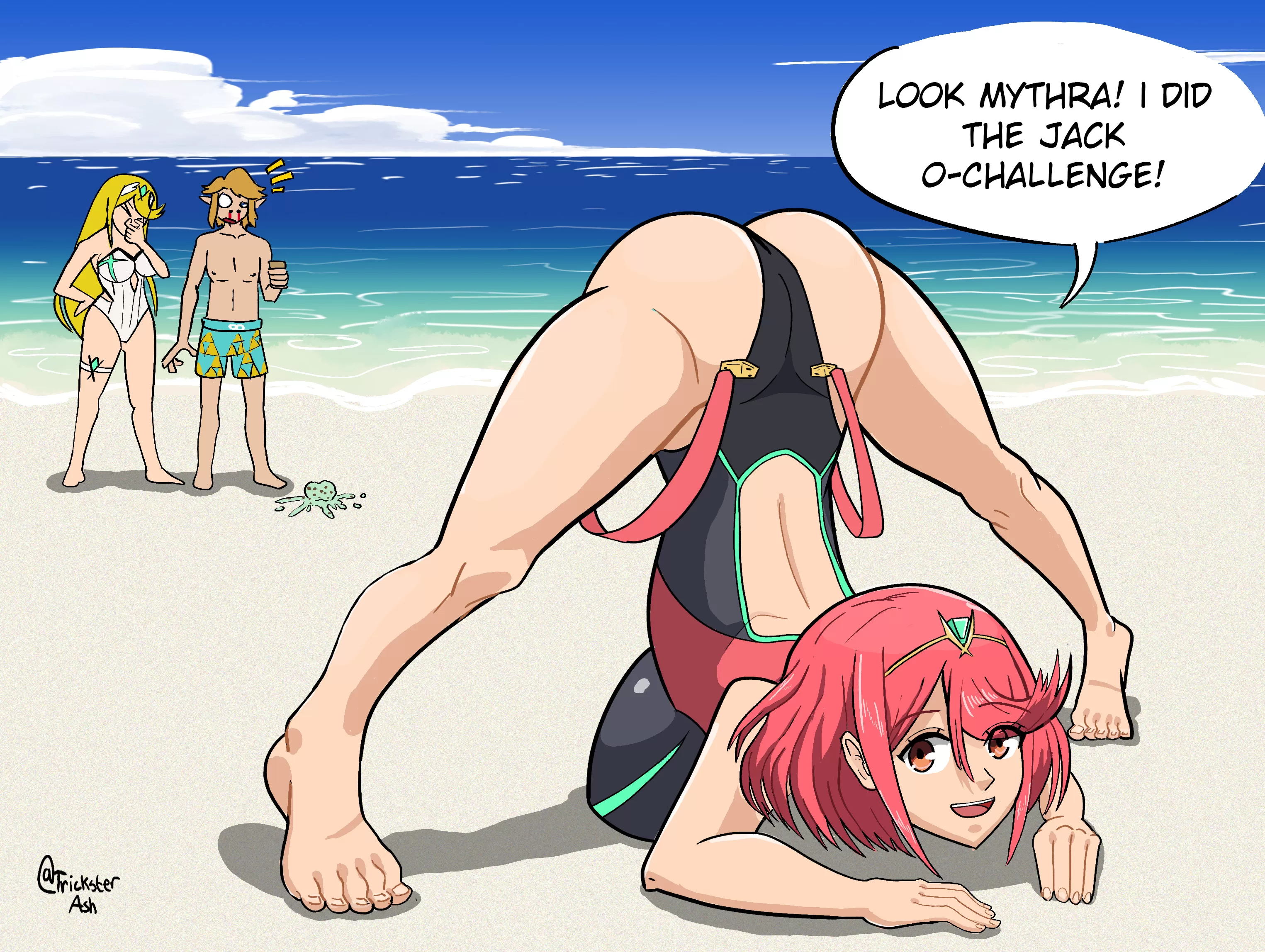 Pyra does the Jack-o Challenge and Mythra and Link see everything (TricksterAsh)[Xenoblade Chronicles 2, Super Smash Bros, The Legend of Zelda Breath of the Wild] posted by Waterproof_Pijamas