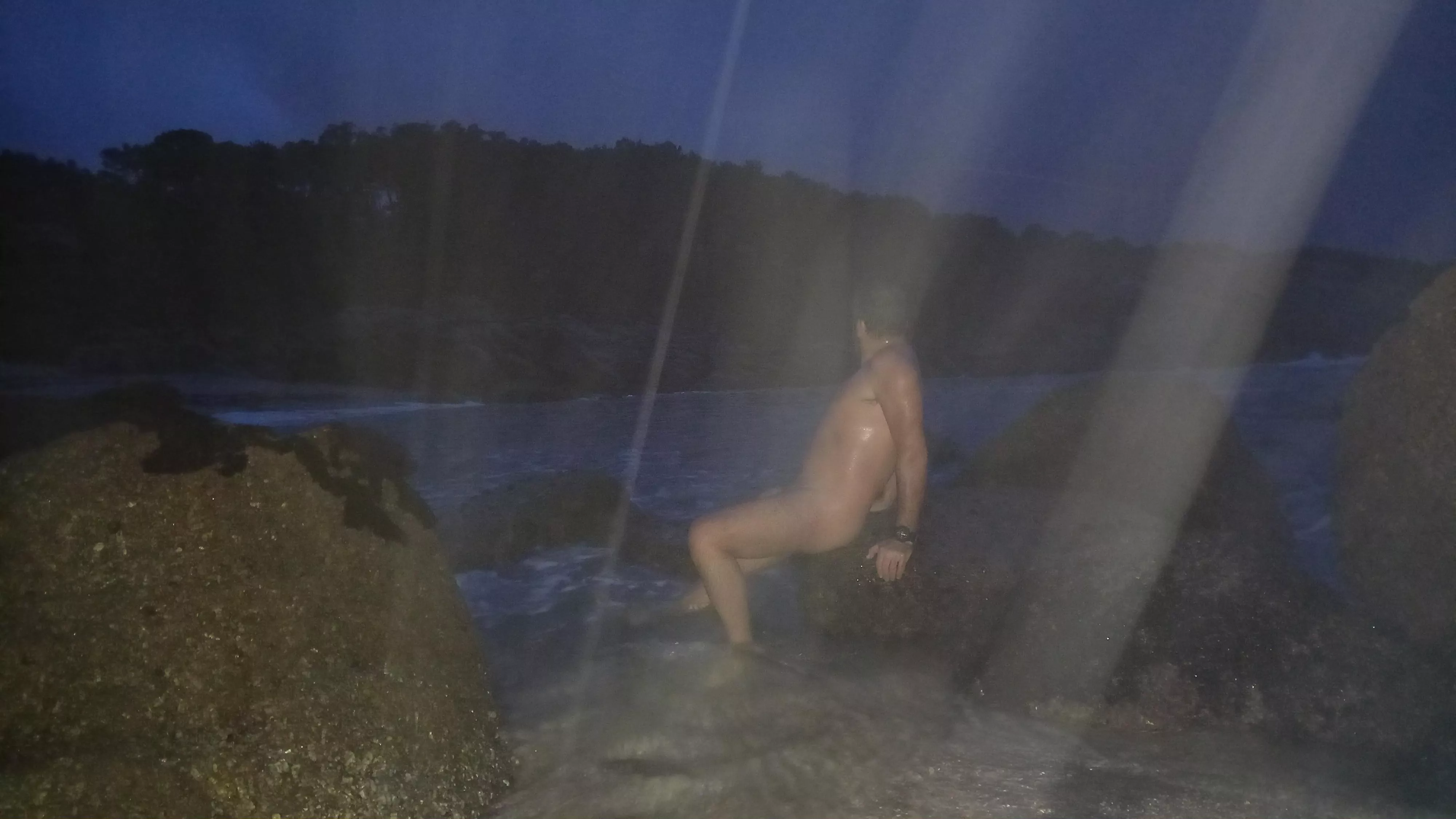 Raining. Nude freedom, night and beach. posted by nakedbodyworld