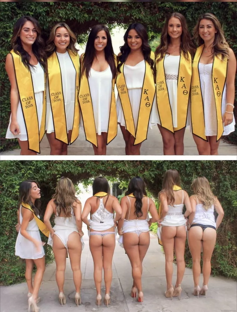 Recent 2015 College grads flashing their behinds together in thongs posted by [deleted]