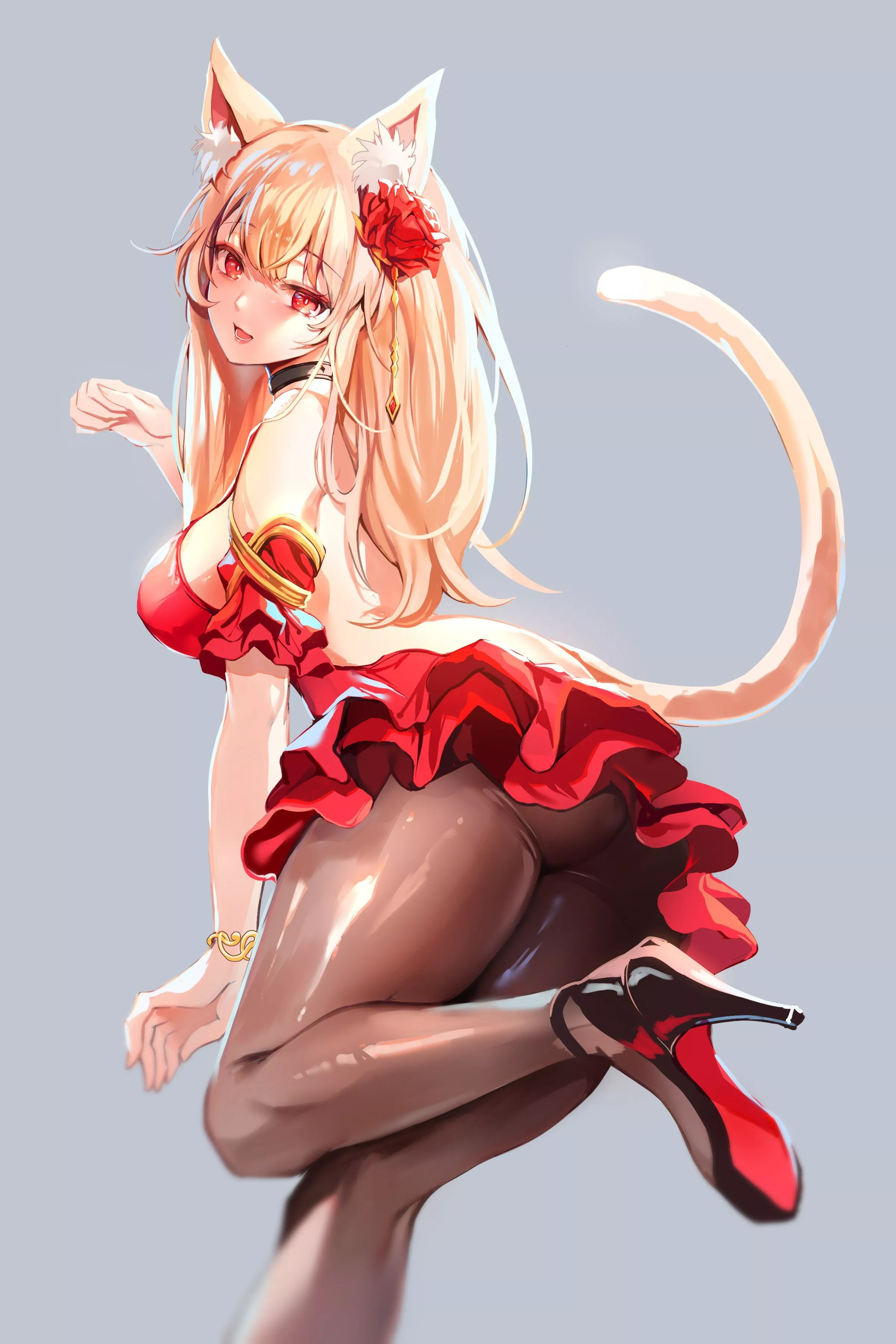 Red Dress Neko [Original] posted by CheetahSperm18