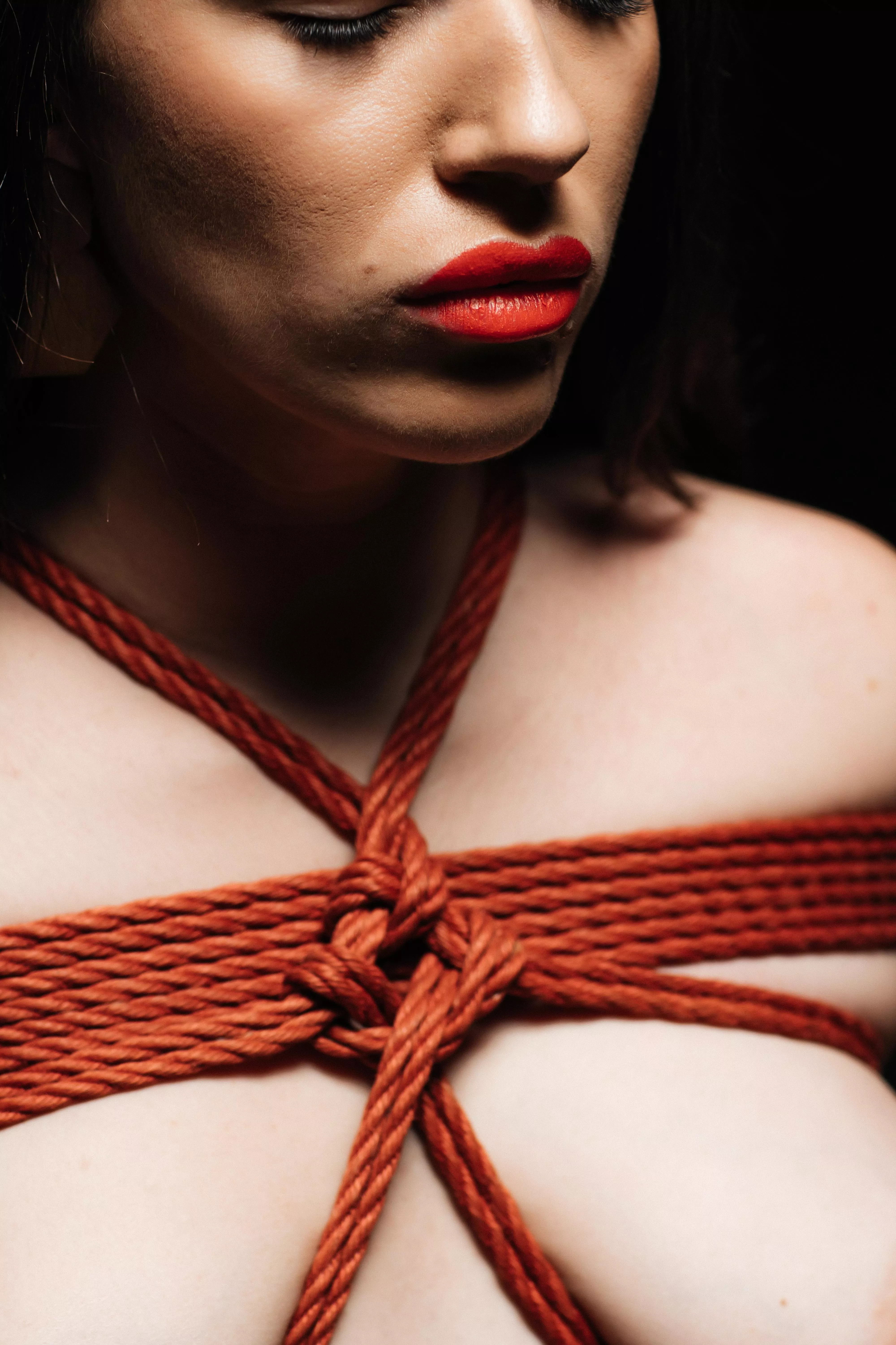 Red lips red ropes and serenity posted by Grashyn_rope_art