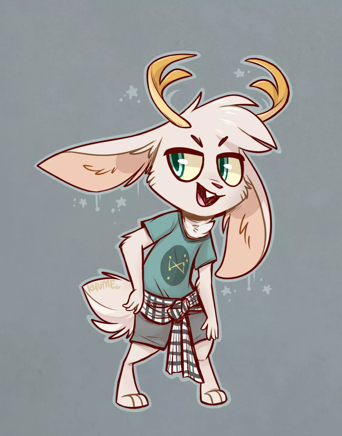 Ren my jackalope OC [art by me @kazunekomori] posted by kazunekomori