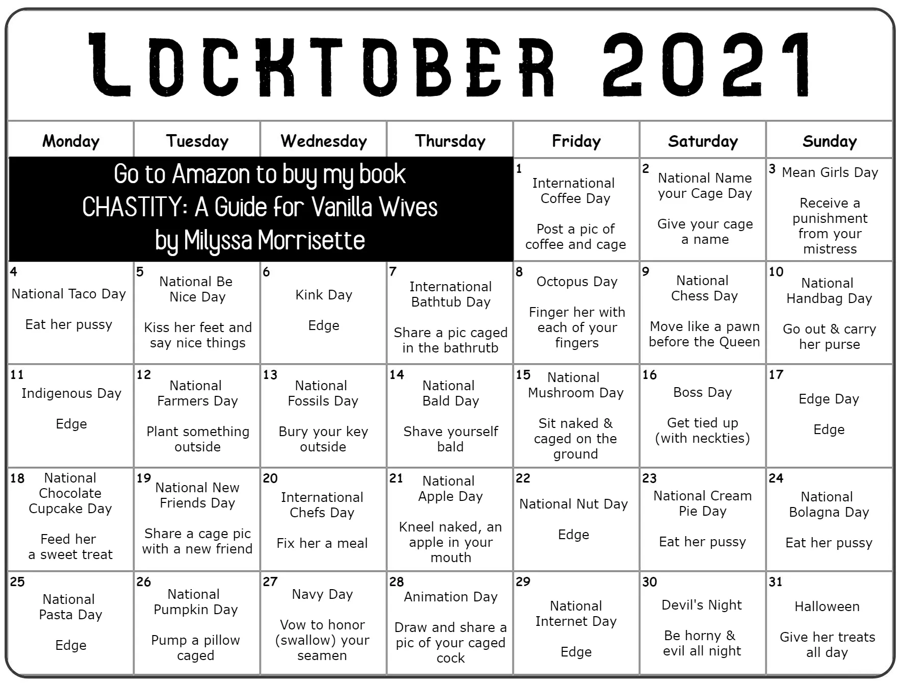 Revised for 2021: Locktober Calendar posted by flowerpetaleater