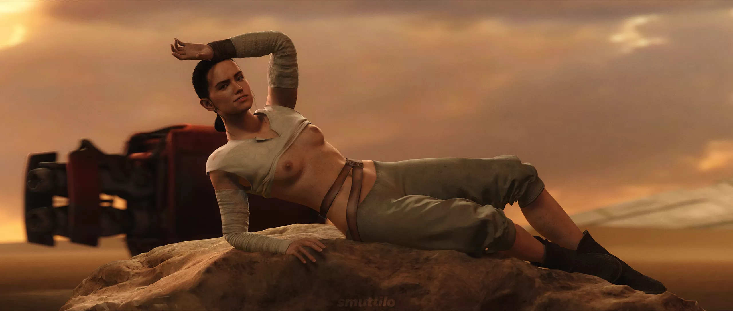 Rey poses for you in the desert (Smuttilo) [Star Wars] posted by notanaltflux