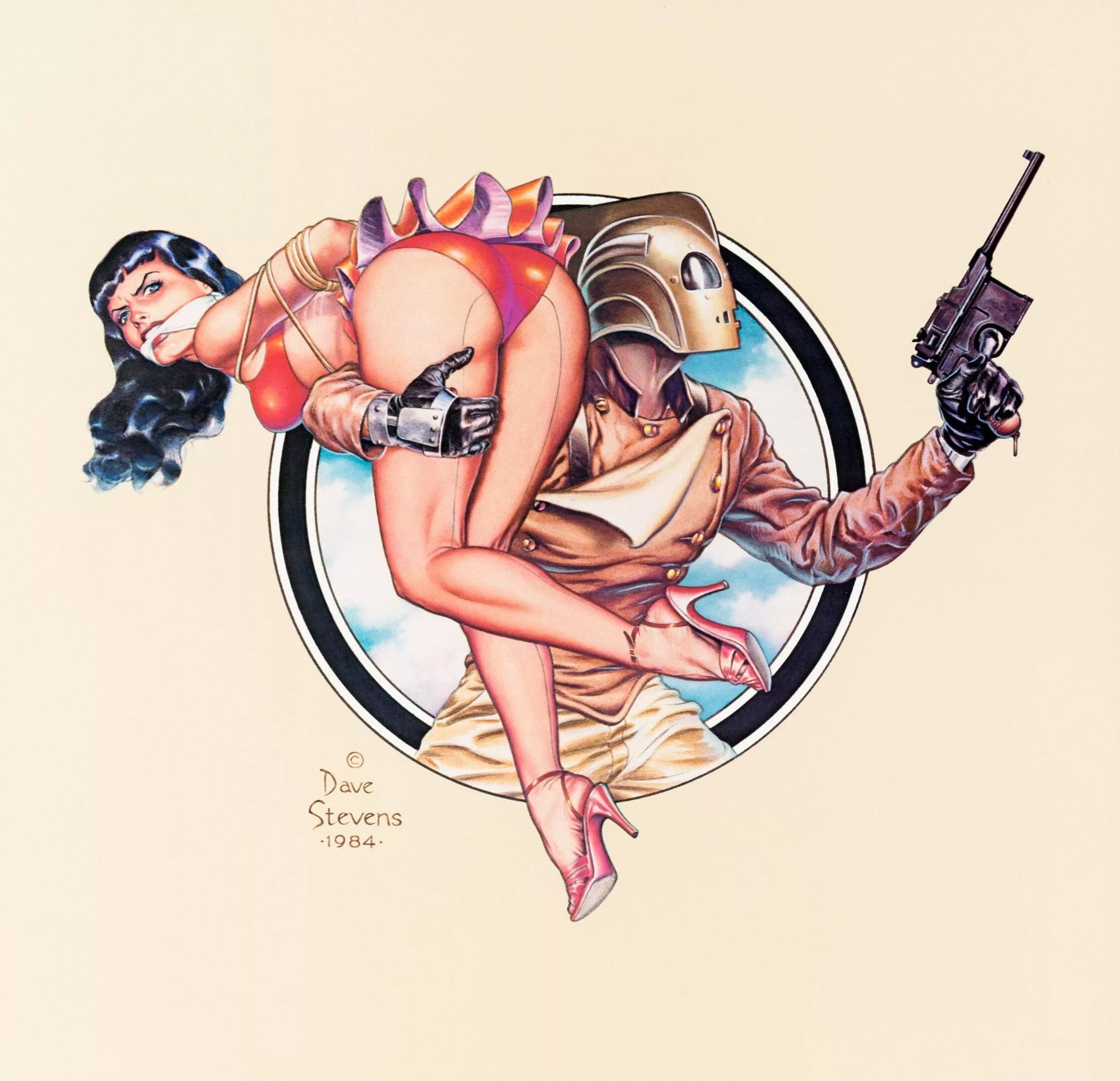 Rocketeer and Bettie Page by Dave Stevens (1984) posted by prismatika_on_tumblr