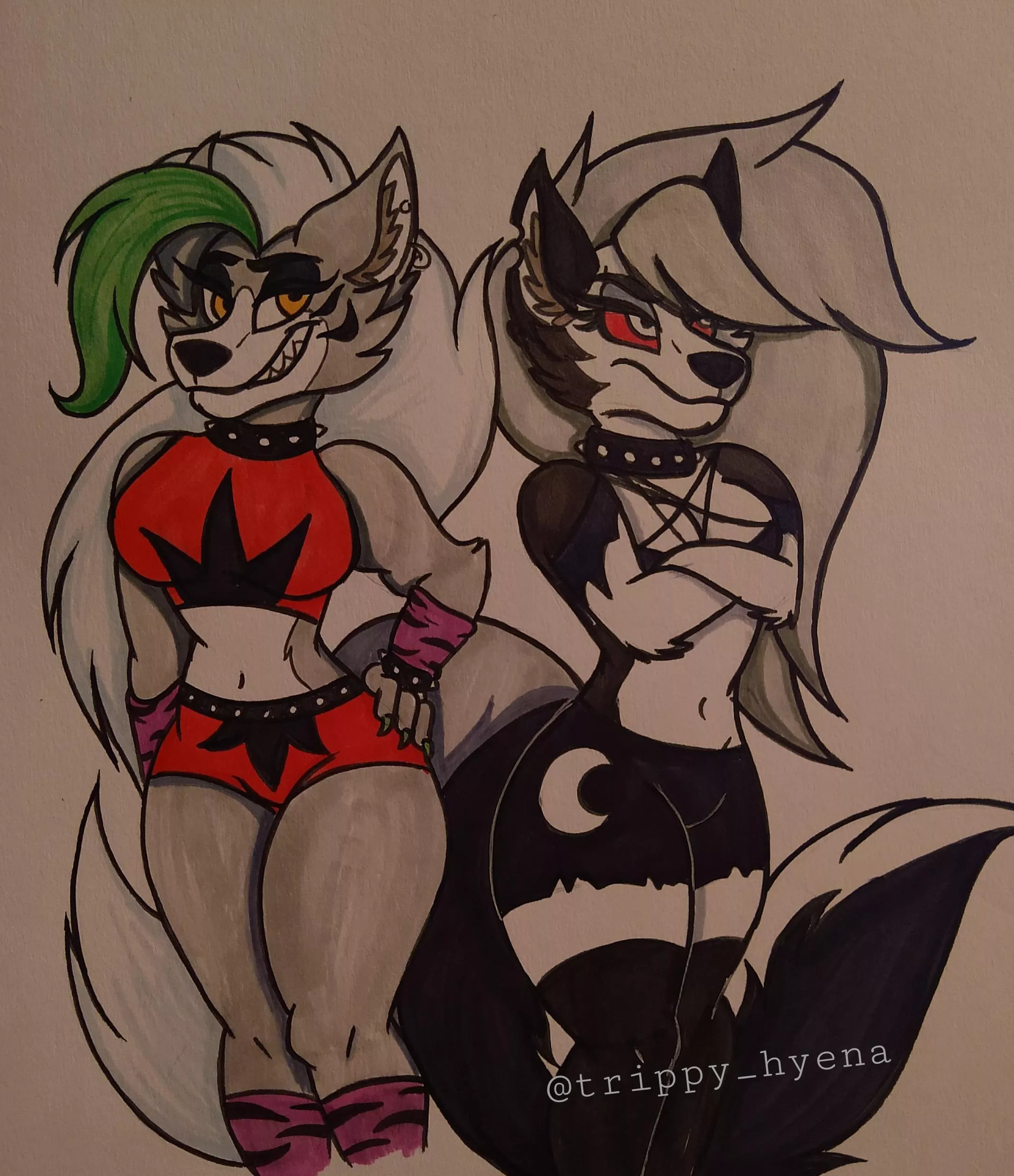 Roxanne and Loona (Art by me @trippy_hyena) posted by T0xic_jackal