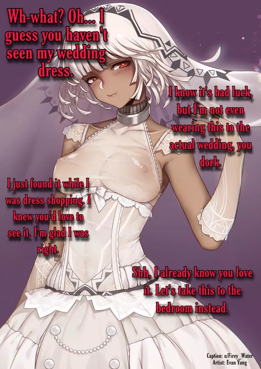 Seeing the dress before the wedding. [Loving] [Light Femdom] posted by Firey_Water